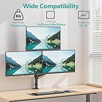 Vista 2 de WALI - Soporte para tres monitores de hasta 32 pulgadas, soporte de escritorio completamente ajustable para 3 monitores con abrazadera y base