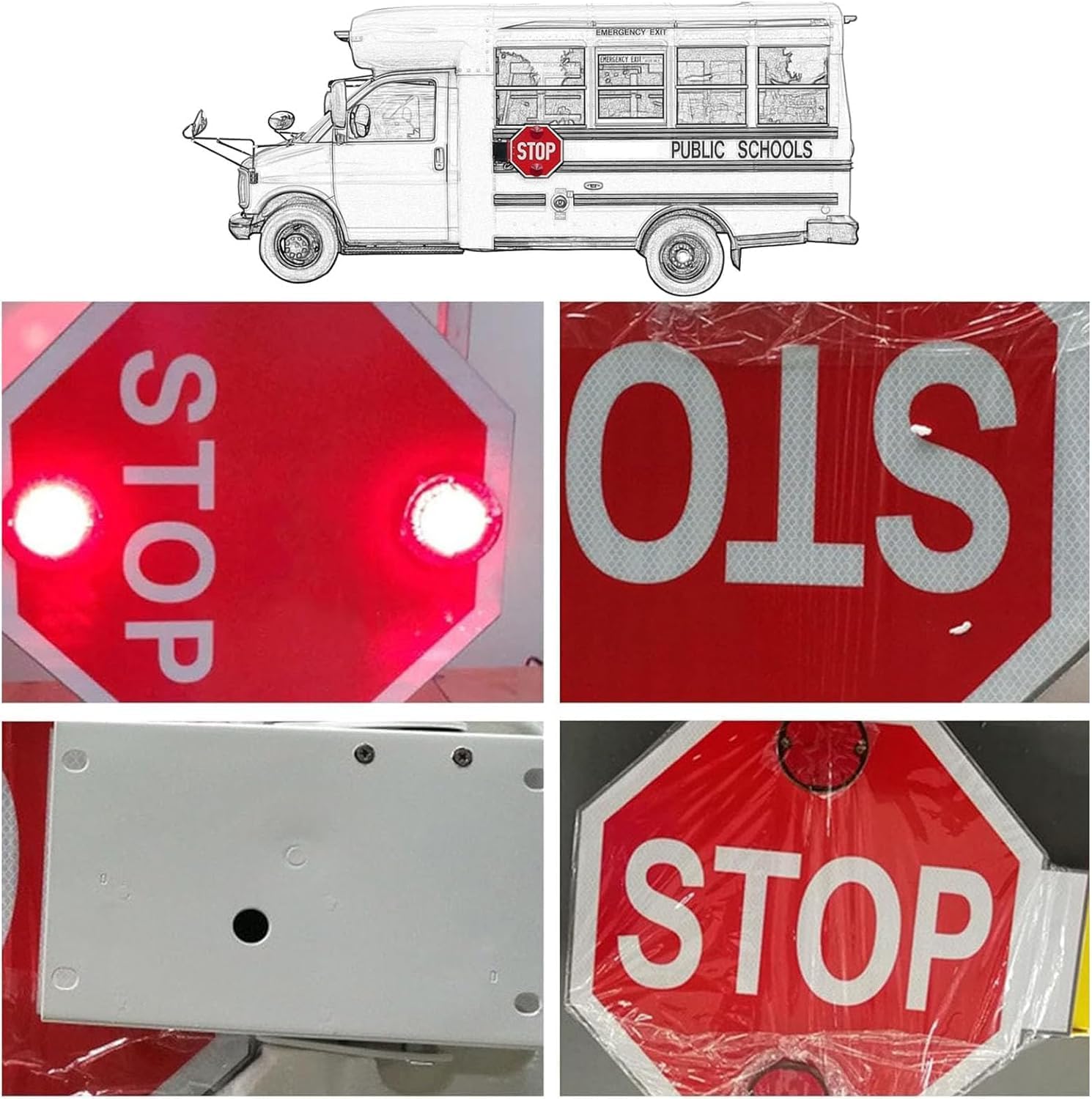 Señal de parada de doble cara con luces LED intermitentes, octogonal de alta resistencia, señal de seguridad de mano reflectante, semáforo de advertencia reflectante de alta visibilidad para uso en
