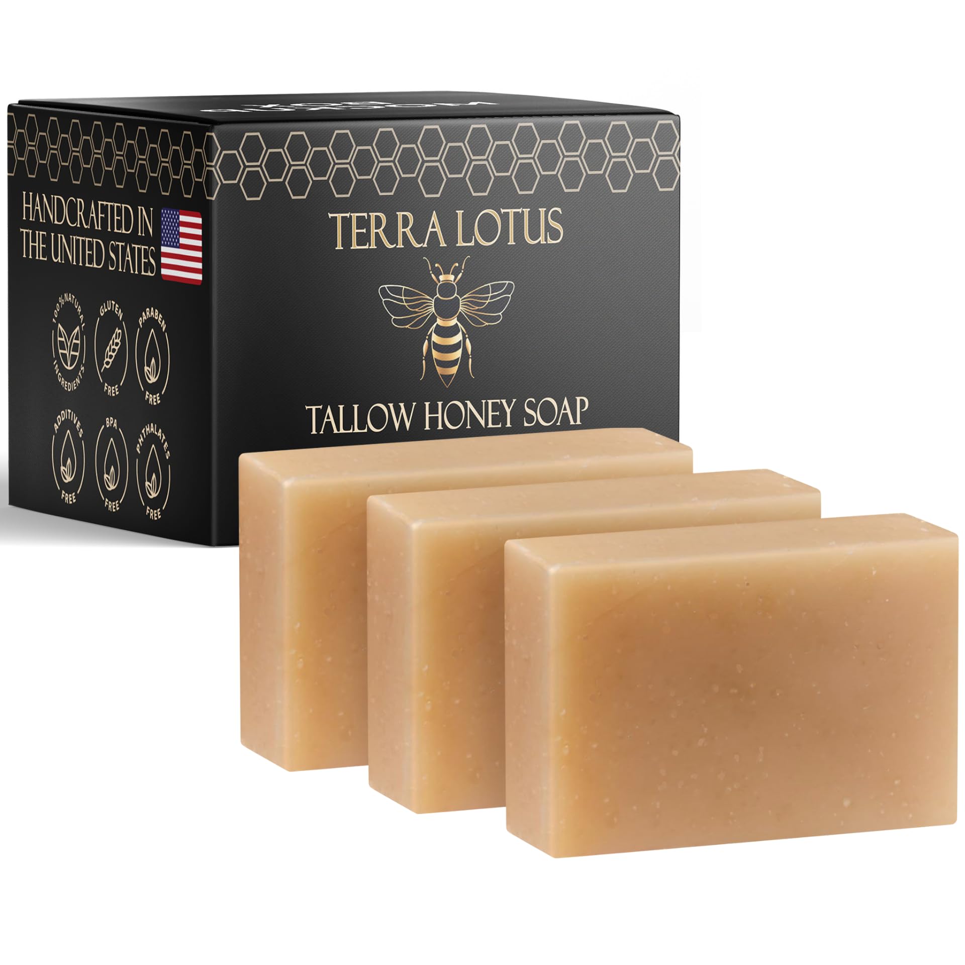 Organic Tallow Soap with Organic Castor Oil Raw Honey - Relief for Dark Spots Acne Marks Hydrating Nourishing
