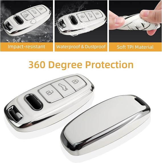 JOYEAR Key Fob Cover, Silver-white, For Audi-C/3 Buttons