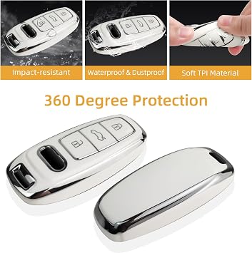 JOYEAR Key Fob Cover, Silver-white, For Audi-C/3 Buttons