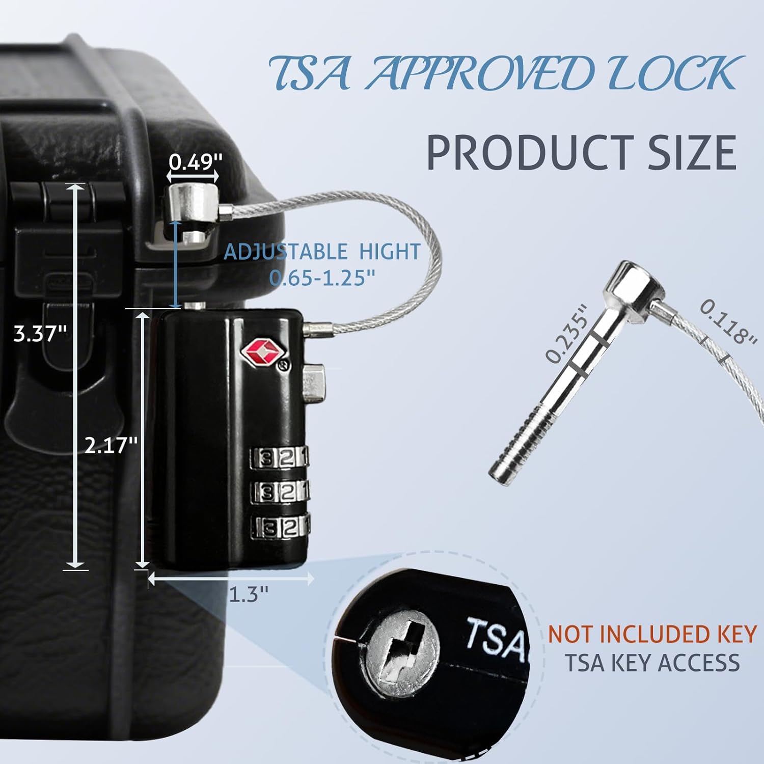 Upgrade TSA Approved Gun Case Lock, TSA Locks for Gun Case, Durable Cut Resistant Cable Locks for Pistol Case, Firearm Travel Case, Luggage Locker Revolver Rifles Camera Hard Cases - Image 3