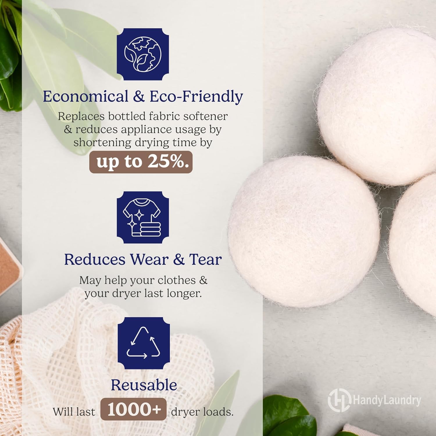 Handy Laundry Palline di ammorbidente in tessuto naturale, riutilizzabili, per lavatrice, riducono grinze e tempo di asciugatura. Migliore alternativa alle palline di plastica e all'ammorbidente