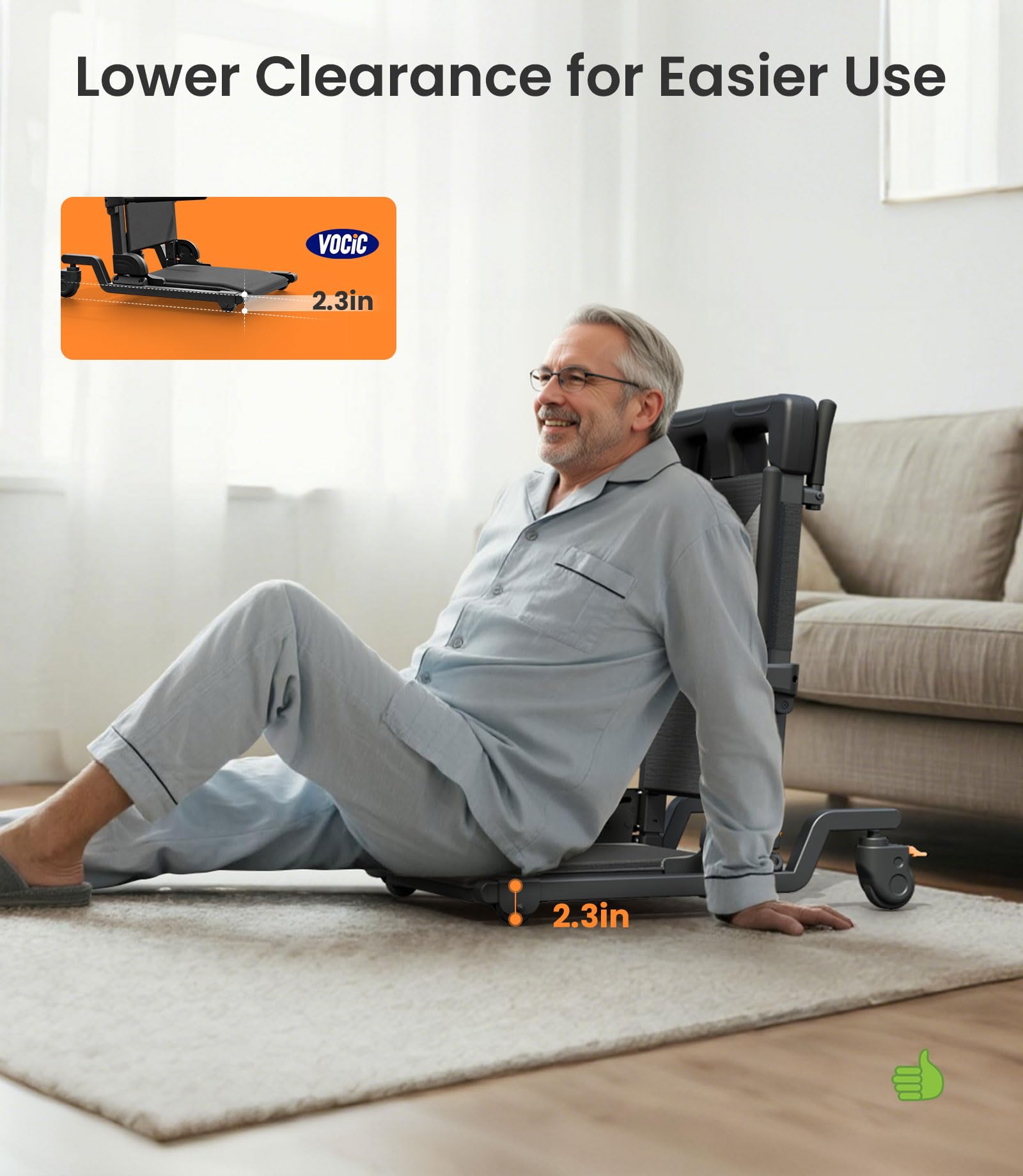 VOCIC Electric Chair Lift Get Up from Floor Movable with 4 Wheels Portable Rolling Chair Lift with T-Stabilized Base Short-Distance Transport Lift for Elderly from Floor Supports 350 LBS AX35 product thumbnail 5