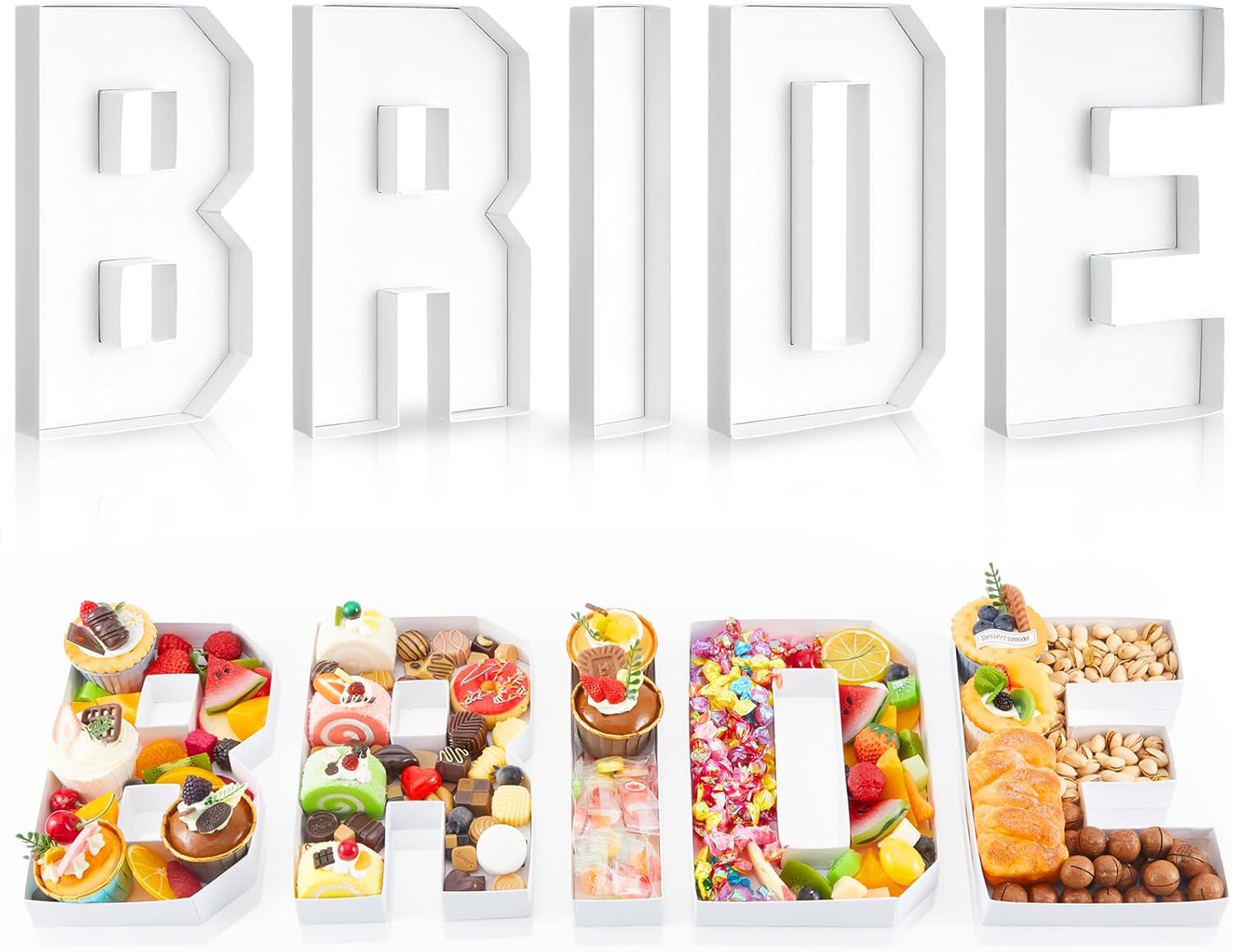 5 Pcs Bride Charcuterie Letters Fillable Charcuterie Board Box Letter, Baby or Wedding Bridal Shower Food Trays Decorations Cardboard Letters for Food Display, 10 x 8.27 x 1.18 Inch