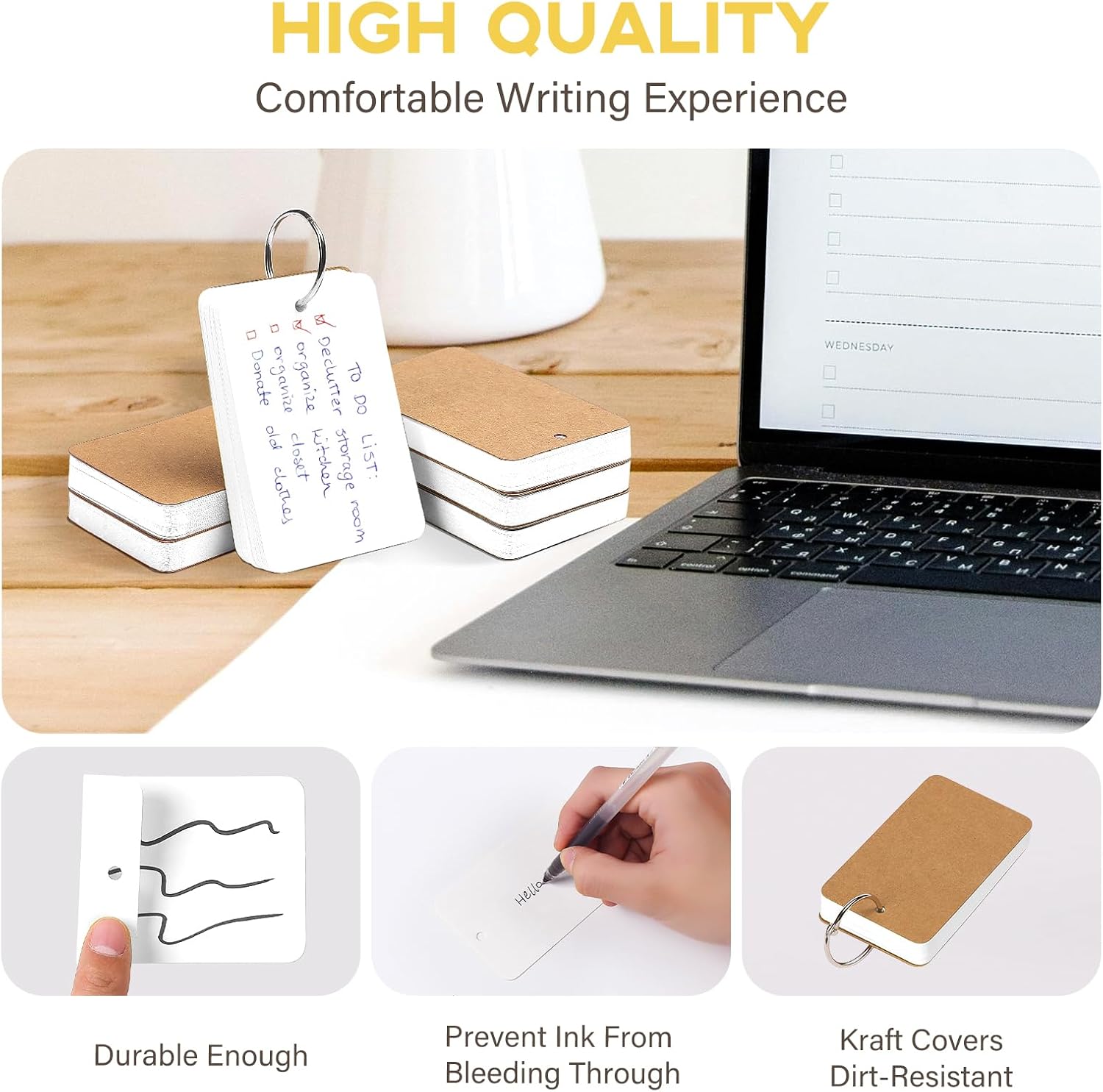 300 Pcs White 2.2x3.5 Blank Index Cards, Flash Cards with Ring image 5