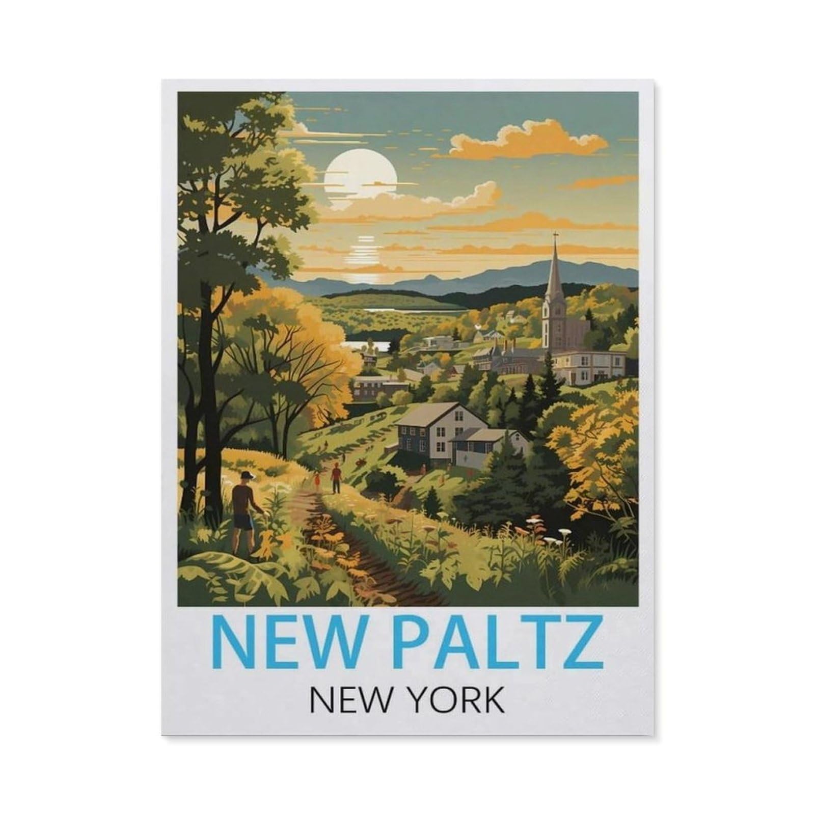BEAYODKP DIY Diamond Painting，New Paltz New York Vintage Travel Poster，Cross Stitch Full Drill 5D Embroidery Mosaic Wall Decor Art（50 x 60 cm/19.68 x 23.62 inches）-BY15