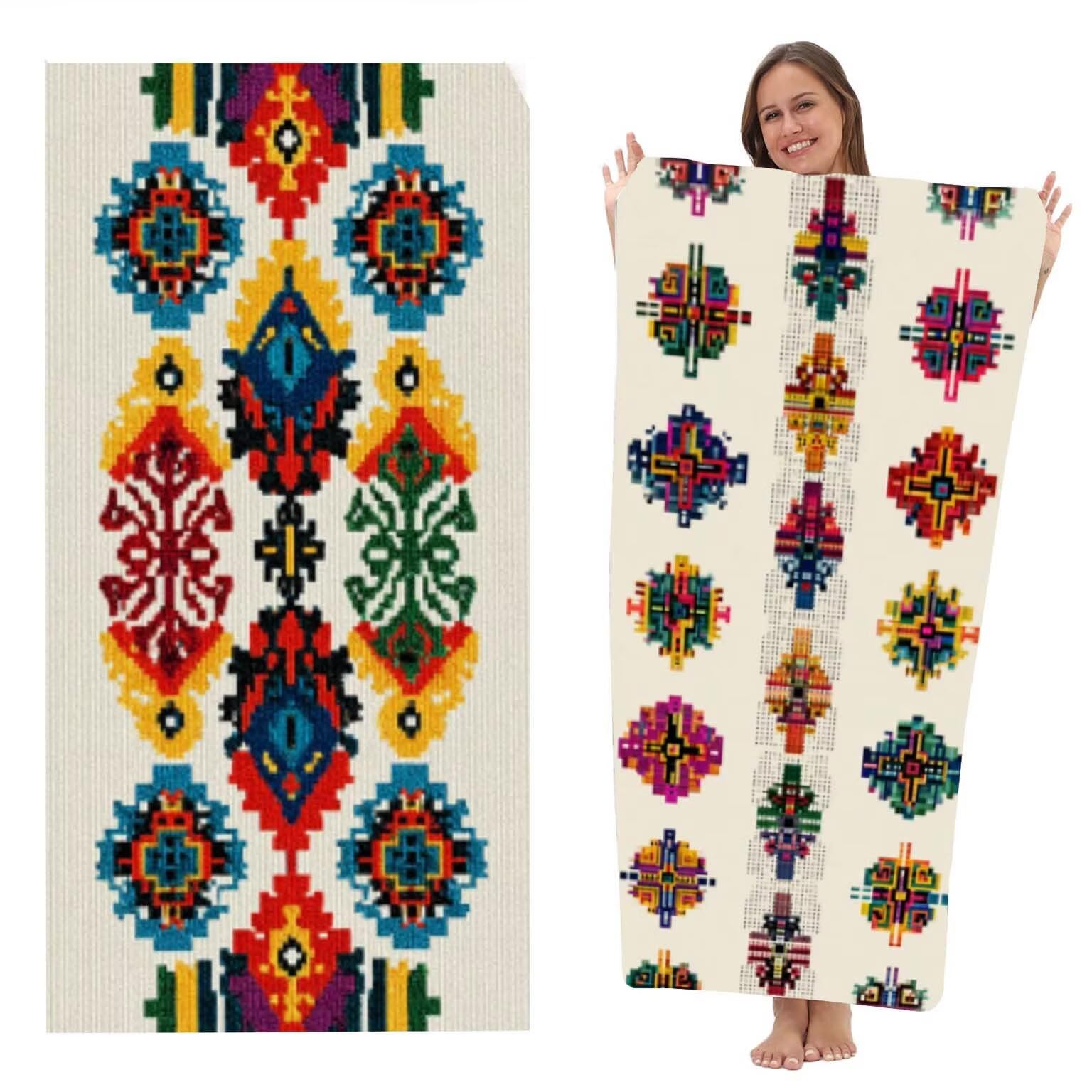 Toalla Playa grande XXL 220x100 cm, Toalla Microfibra de Secado RáPido, Absorbente, Ultrasuave y Compacta, Toalla BañO Sin Arena, Manta de Playa Gimnasio Baño Regalo, Pack de 2 (Color Retro) z-1278