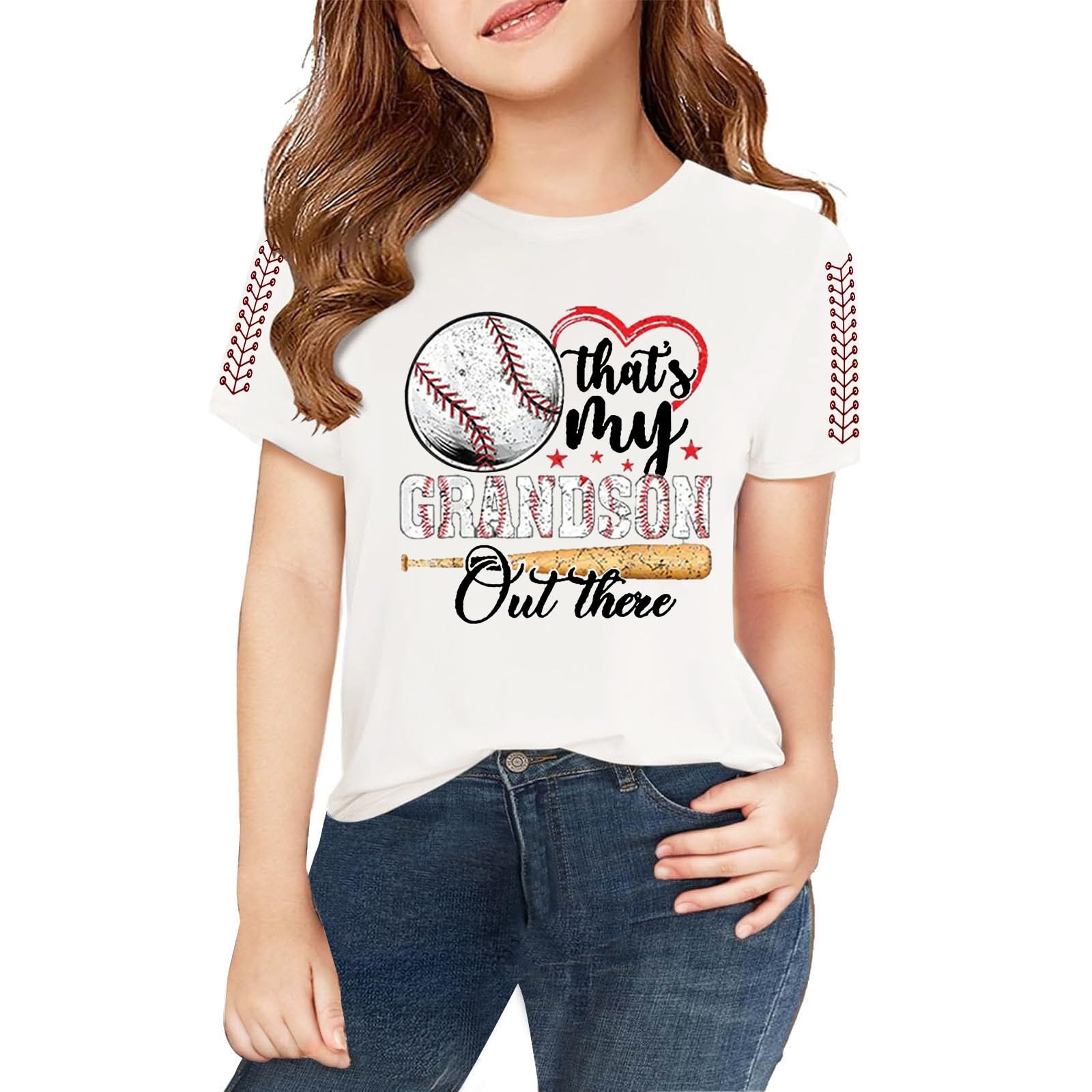 Kids Baseball Letter Print Tshirt Graphic Tees Shirts Juniors Casual Summer Trendy Flag Day Short (White, 8-9 Years)