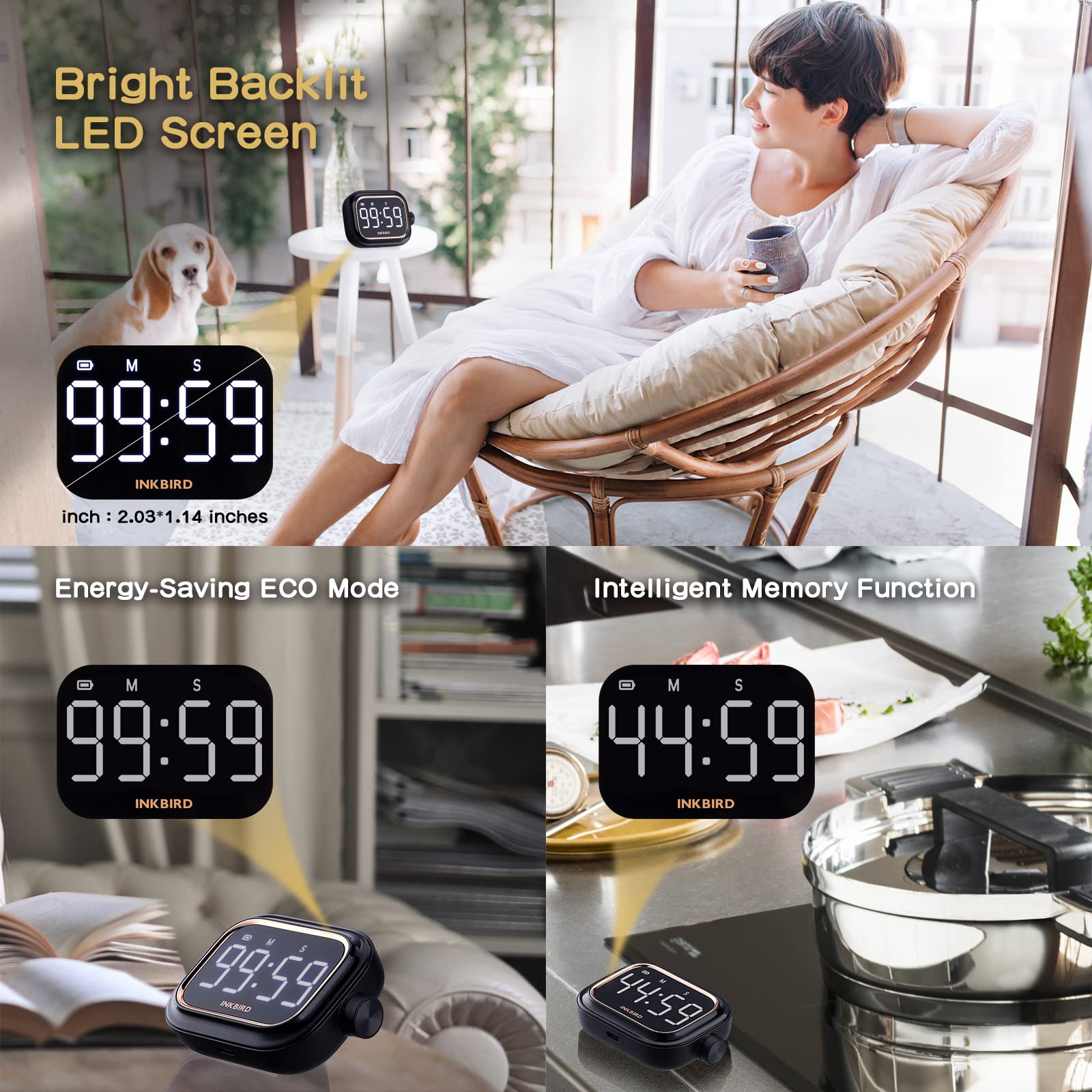 Inkbird Eieruhr Küchentimer Große LED Magnetischer Digitaler Digitaler Countdown Countup Timer