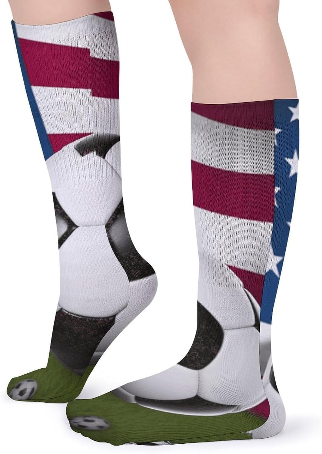 5 Pairs Knee High Socks Soccer USA Flag Long Tube Boot Seamless Toe