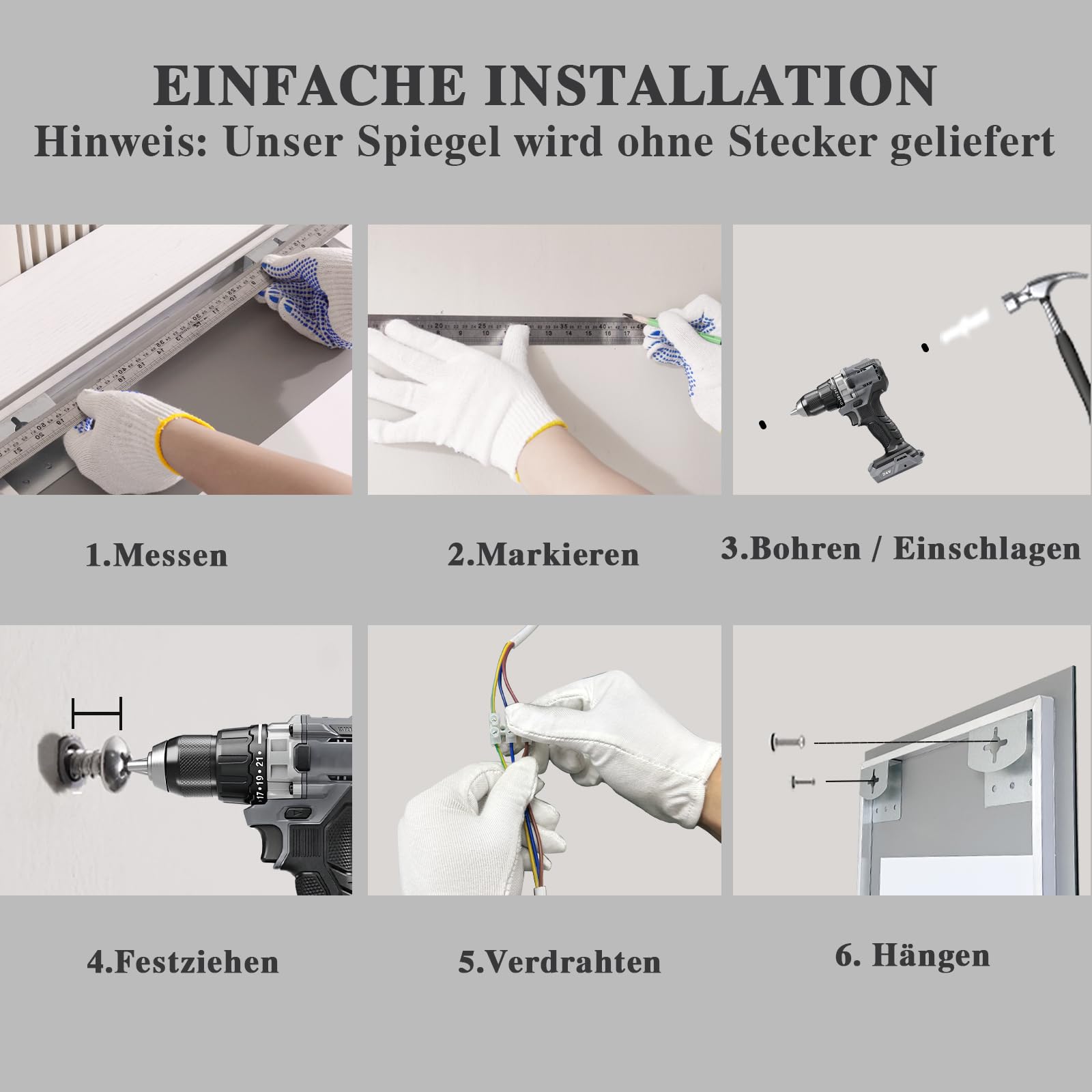 Badspiegel-mit-Beleuchtung 60x80cm: LED Badezimmer-Spiegel Badezimmerspiegel mit Beschlagfrei, Touch-Schalter, 3 Lichtfarben Dimmbar LED Spiegel Bad für Badezimmer