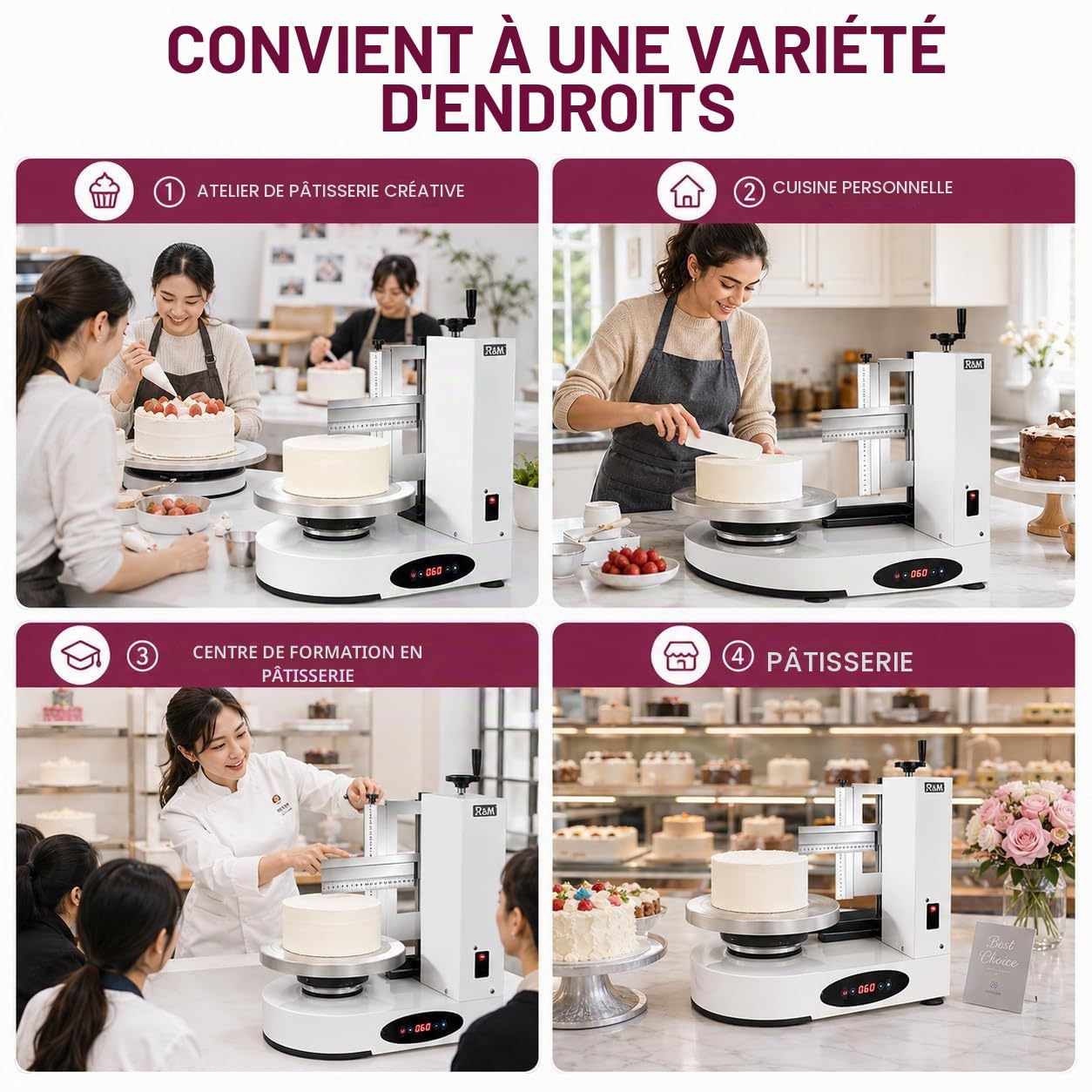 Plateau tournant électrique de 35 cm avec rotation automatique – Grattoir réglable pour gâteaux de 10 à 30,5 cm, lisseur de glaçage et épandeur de glaçage (blanc)