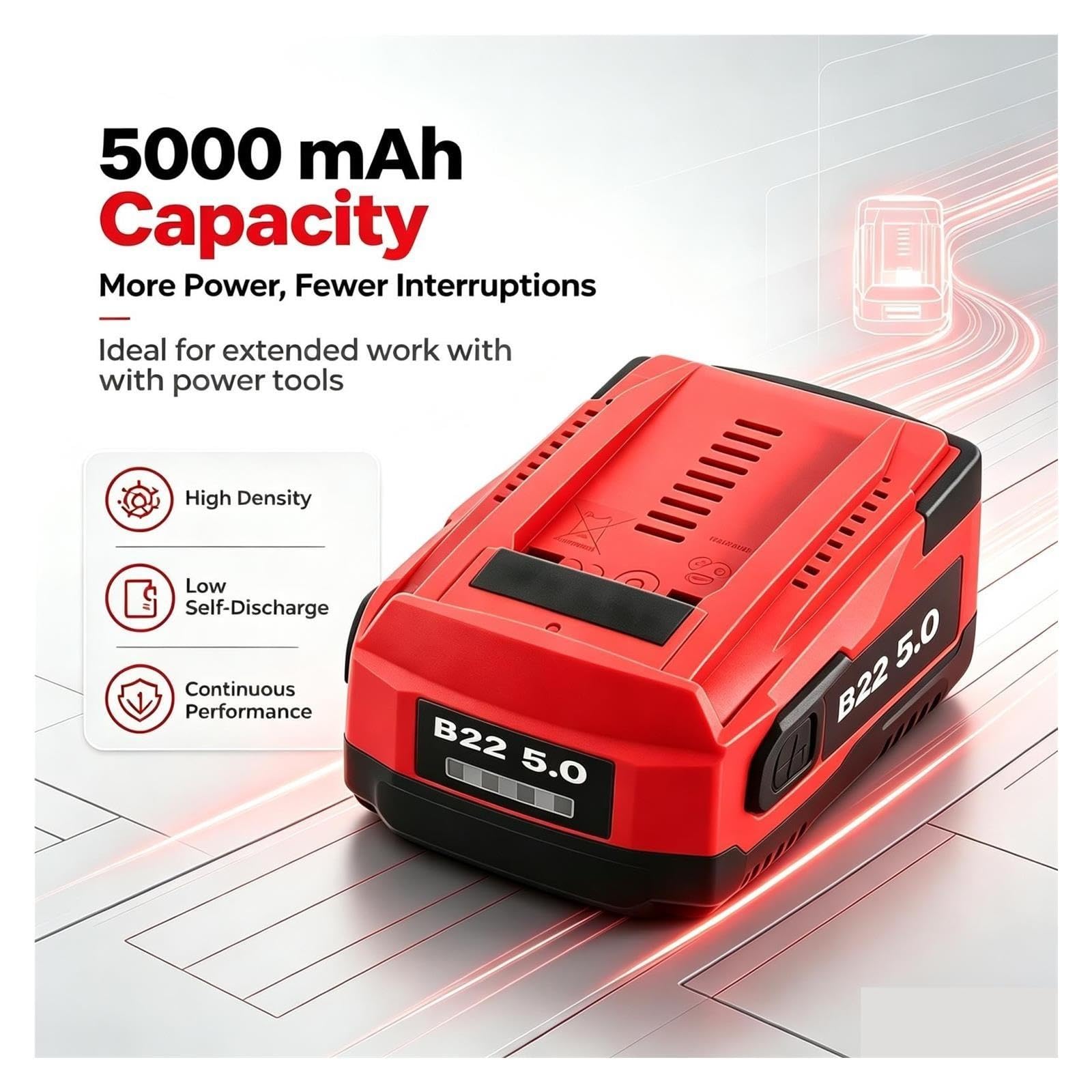 Nueva Batería De 22V 5000MAh Compatible con Hilti Herramientas Eléctricas | Batería de repuesto for herramienta eléctrica B22, taladro inalámbrico y destornillador de impacto de 18V, 21,6 V y 22V