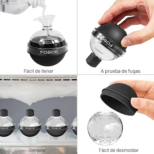 Miniatura 3 de Moldes de silicona para bolas de hielo para whisky, juego de 4 fabricantes redondos con tapas para cócteles, bourbon y bebidas