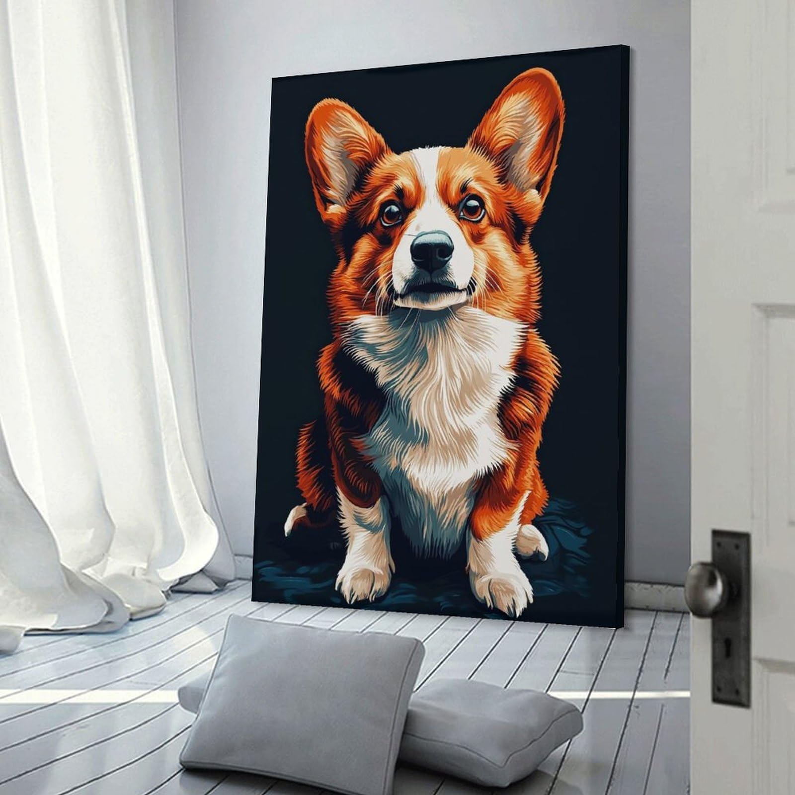 Junmoney Frame-Style-10-1 Corgi Dog Portrait Poster, Picture, Metal Print, Paint By Creed Wall Picture Print, 24X36inch(60X90cm), For Workspace Walls, Study Corners Or Bedrooms, Wall Art That Adds Style To Work Areas