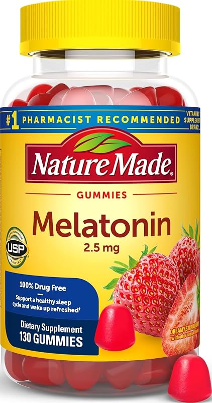 Gomitas de melatonina 2,5 mg, ayuda para dormir 100% libre de drogas, 130 unidades | Suplemento de melatonina en dosis más bajas para hombres y mujeres, ayuda para dormir para adultos, sabor a fresa, suministro para 130 días