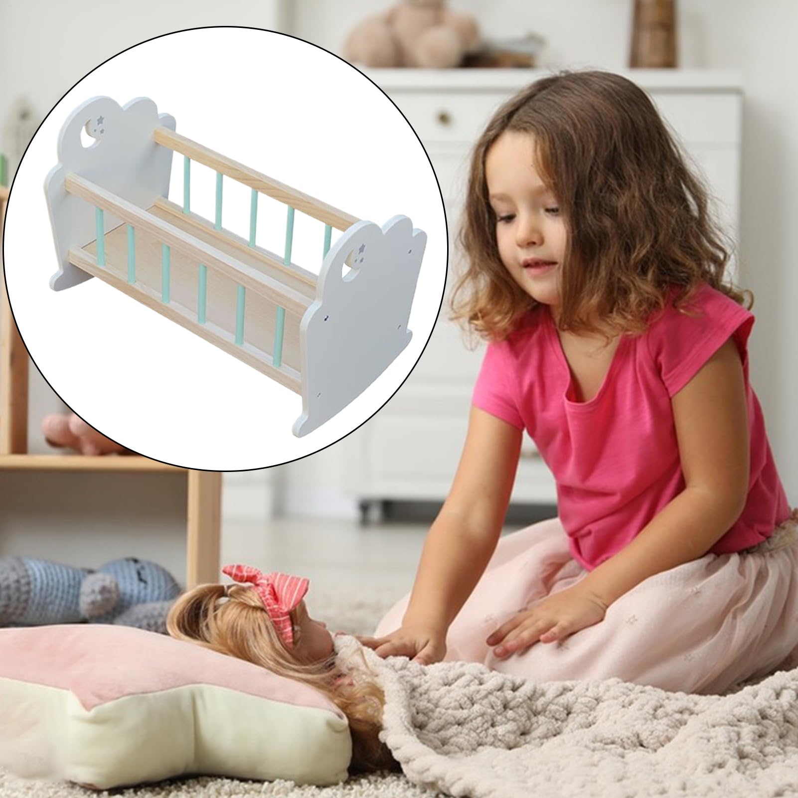 Łóżeczko dla Lalek Miniaturowe Drewniane Łóżko | Realistyczna Kołyska Dla Dziewczynek I Chłopców Do Zabaw W Dom Lalek
