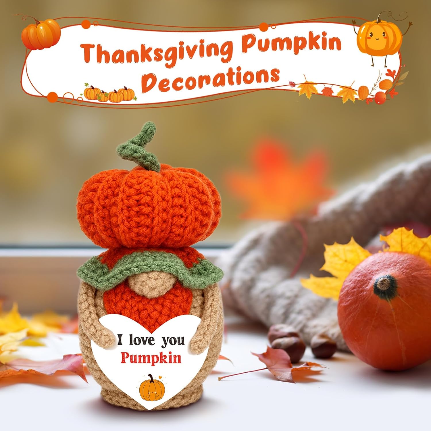 Christmas Couple Gifts, Handmade Crochet Pumpkin Gnome, Romantic Anniversary Valentines Gifts for Boyfriend Grilfriend Wife Husband,I Love You Gift for Daughter Mom,Christmas Stocking Stuffer Ornament - Image 6