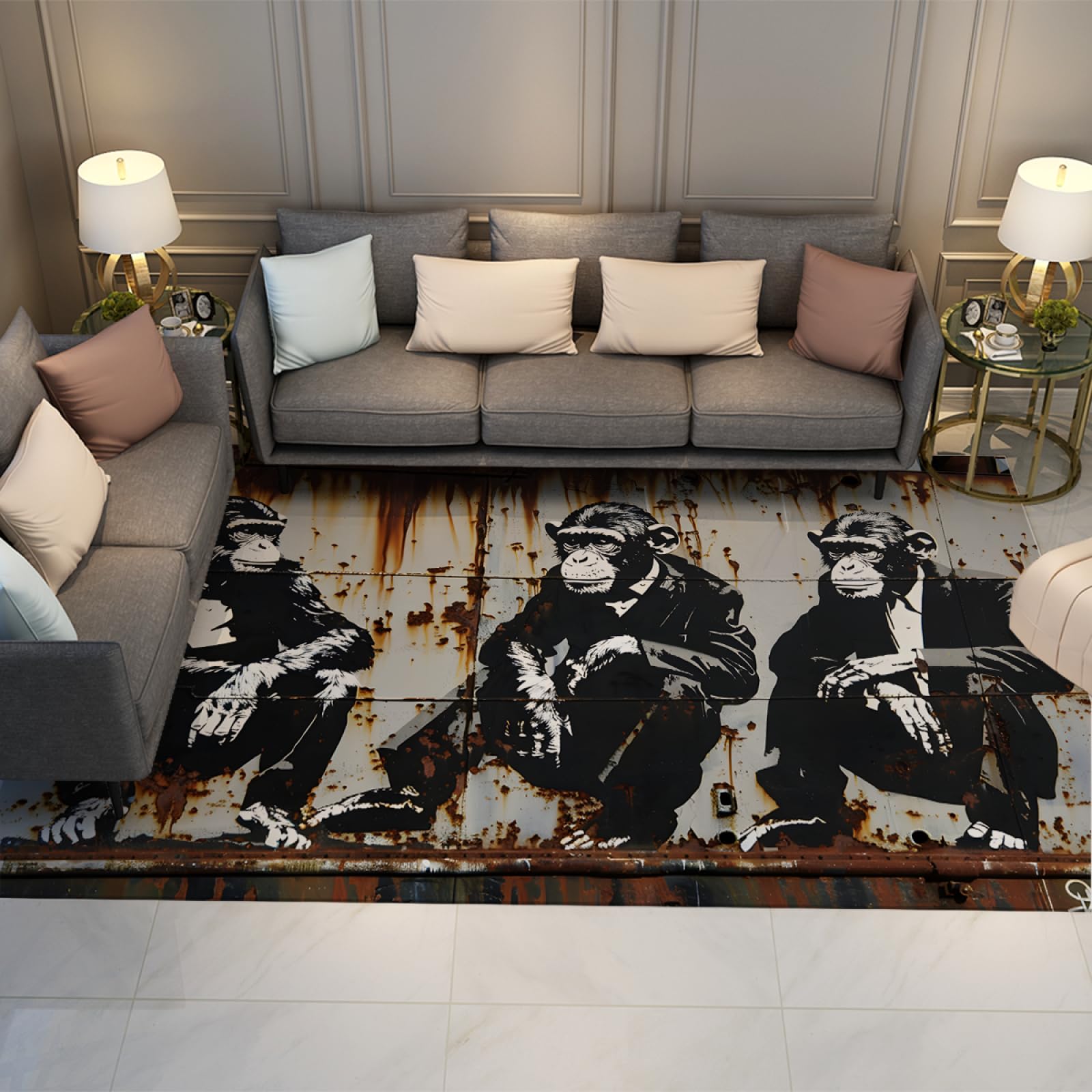 Tapis de zone style Banksy trois singes imprimé graffiti 60x120cm