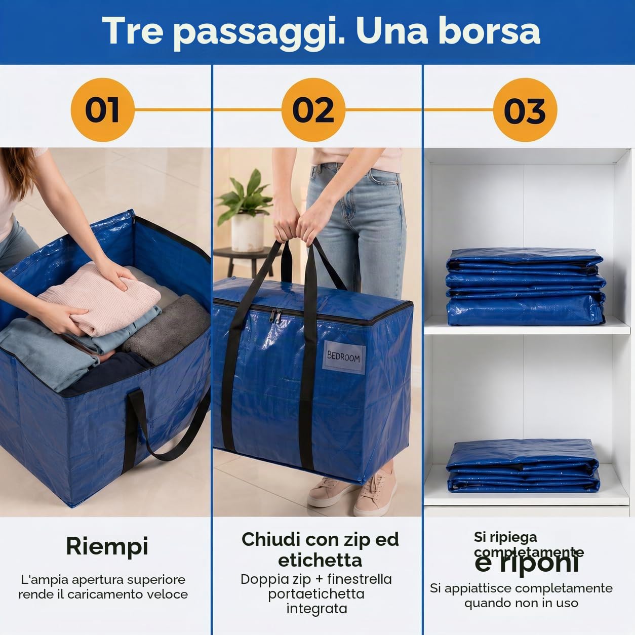 ClearSpace sacchetti resistenti per trasloco e riporre oggetti, grandi scatole con cinghie, cerniere e manici, ideali per trasloco, dormitorio universitario, viaggi, campeggio