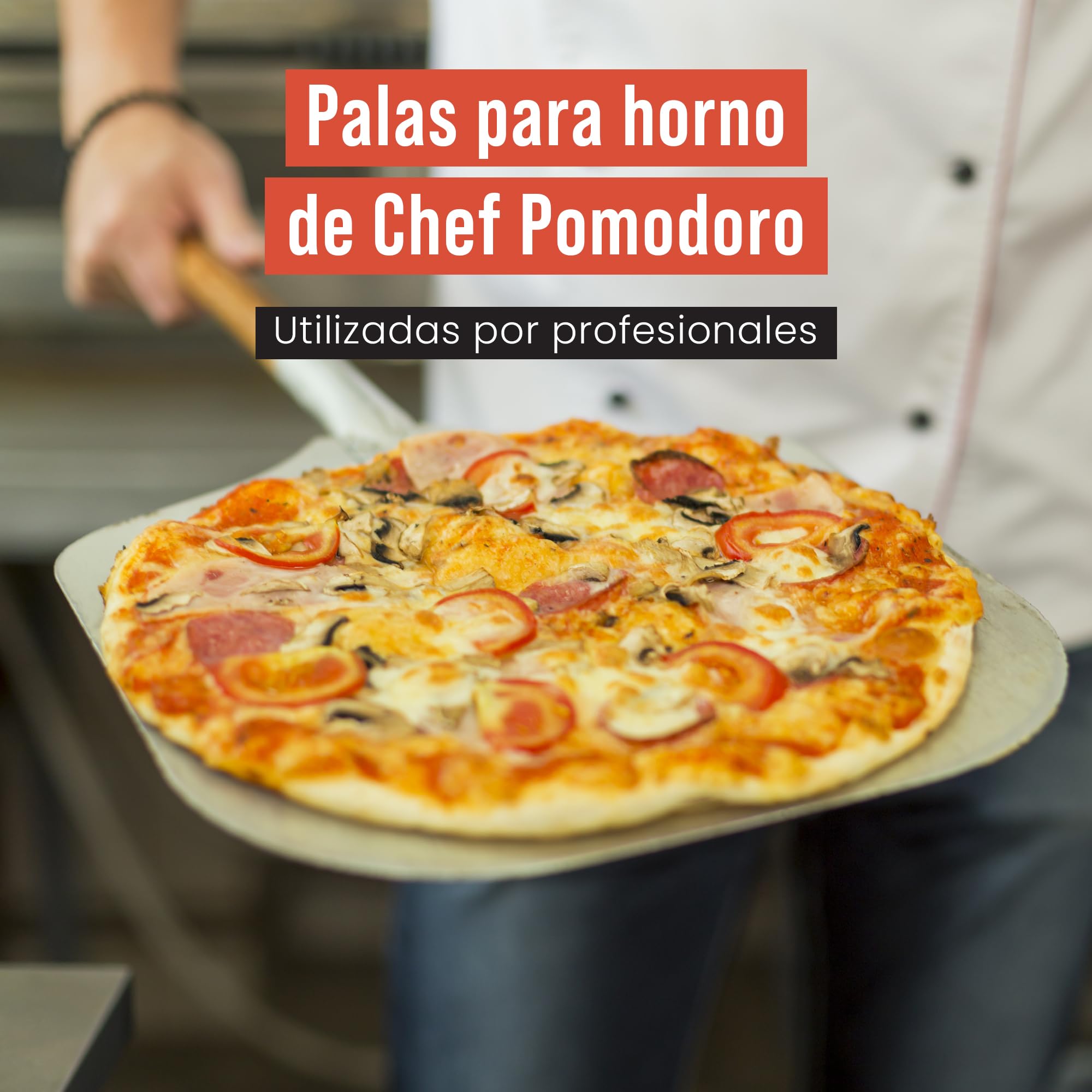 Chef Pomodoro Pala Pizza Horno Larga Perforada 30 x 36 cm, Pala para Pizza de Aluminio con Mango Extensible de Madera Desmontable de 124 cm para Fácil Almacenamiento, Accesorios Cocina Hogar Gourmet