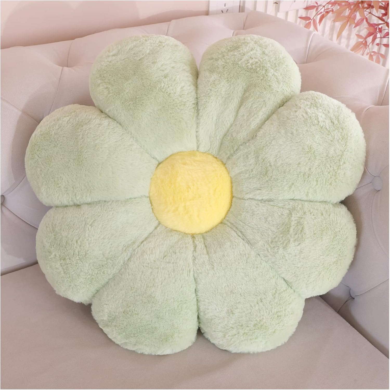 Flower Throw Pillows Plush Cushion Standard Pillows Patio Furniture Cushions Home Chair Pads (60 CM, Green White)