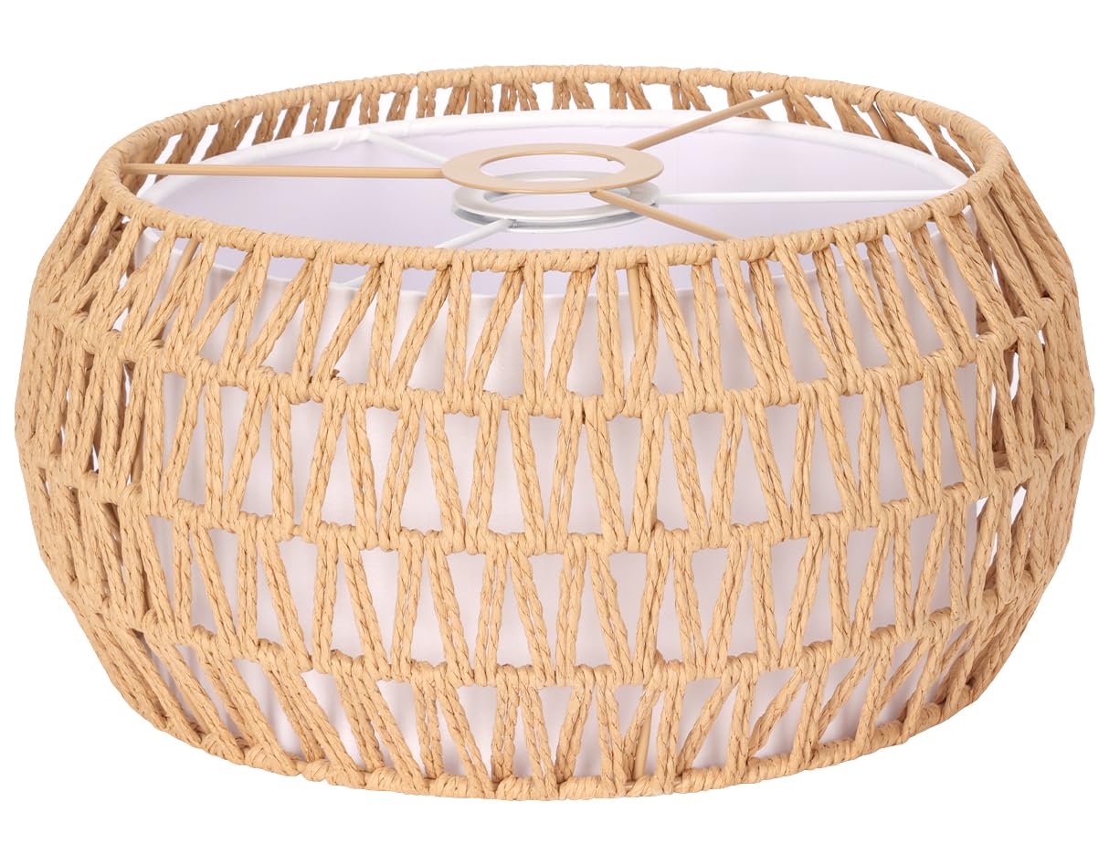 Photo 1 of Boho Rattan Lamp Shade, 12.2" Top x 12.2" Bottom x 6.06" High, Natural Rattan & Linen Double Layer Lamp Shades for Floor Lamps Table Lamps Chandelier, UNO Fitter Lampshade Replacement, Easy Assembly