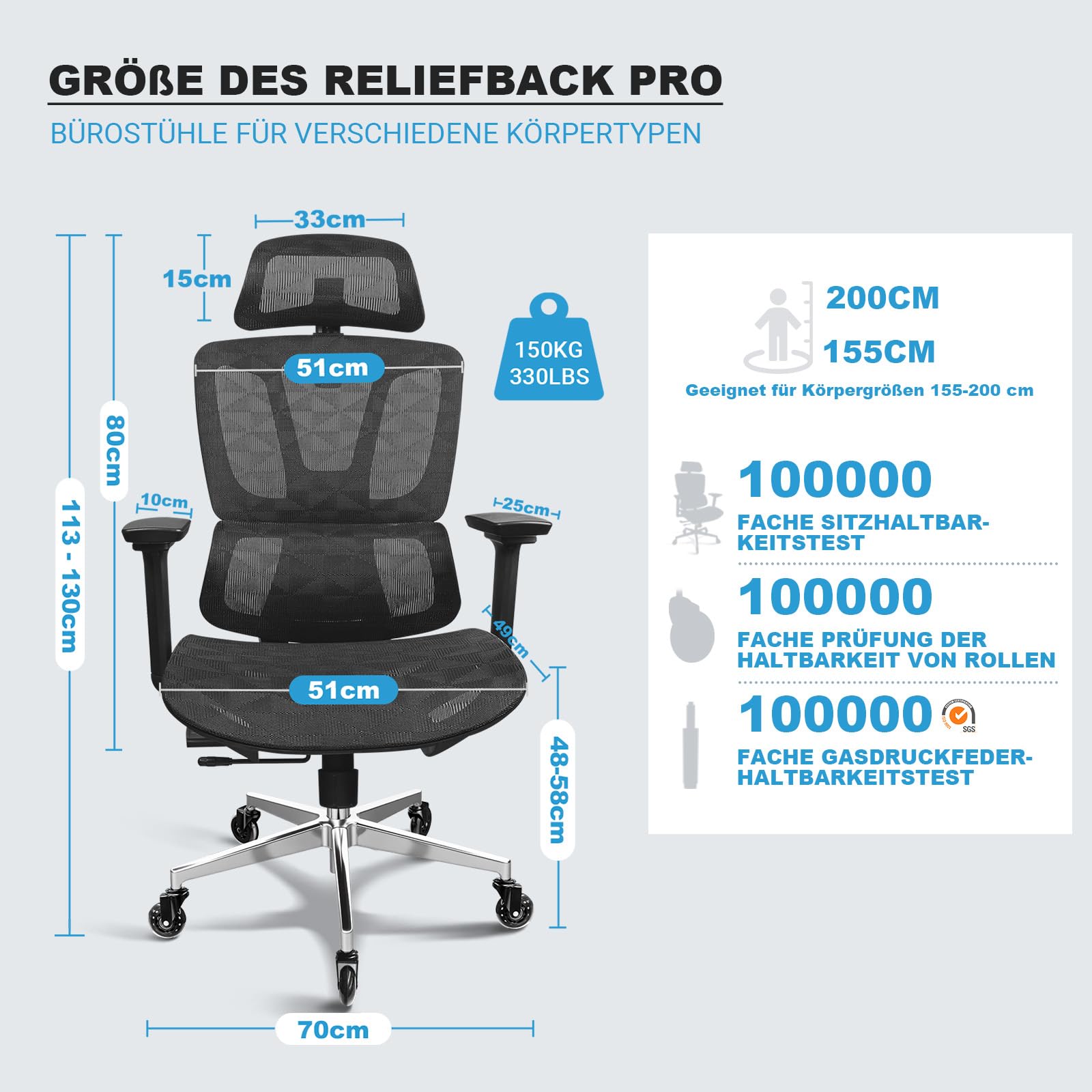 MELOKEA Bürostuhl Ergonomisch, Schreibtischstuhl 150 KG, Mesh-Sitzfläche | 4D-Armlehnen, Verstellbare Sitztiefe, 4-stufige Neigung, Gummirollen, Hoher Rücken, Große Menschen, Homeoffice & Gaming