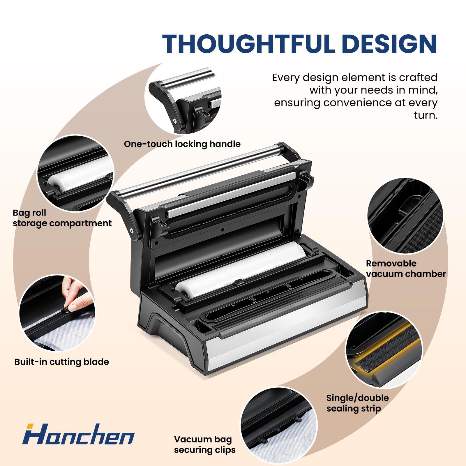 Hanchen envasadora al vacio domestica 90Kpa embasadoras vacio alimentos 30cm Doble soldadura maquina envasar al vacio selladora al vacío Incluye 2 rollos de bolsas y 10 bolsas
