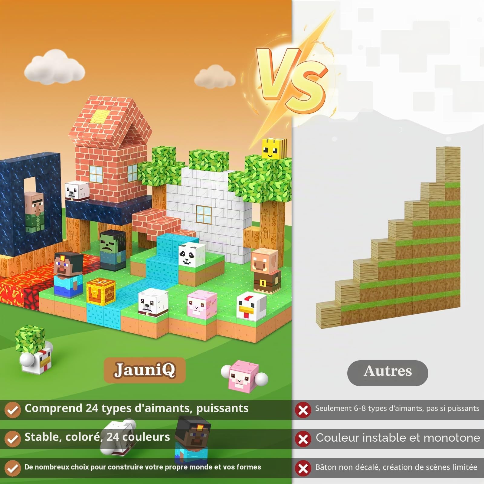 JauniQ Blocs de Construction magnétiques, 200 pièces, Jouet magnétique sensoriel, Cadeau d'anniversaire, Convient aux Enfants de 3 à 8 Ans, Cadeau de Noël, Jouet créatif pour Enfants