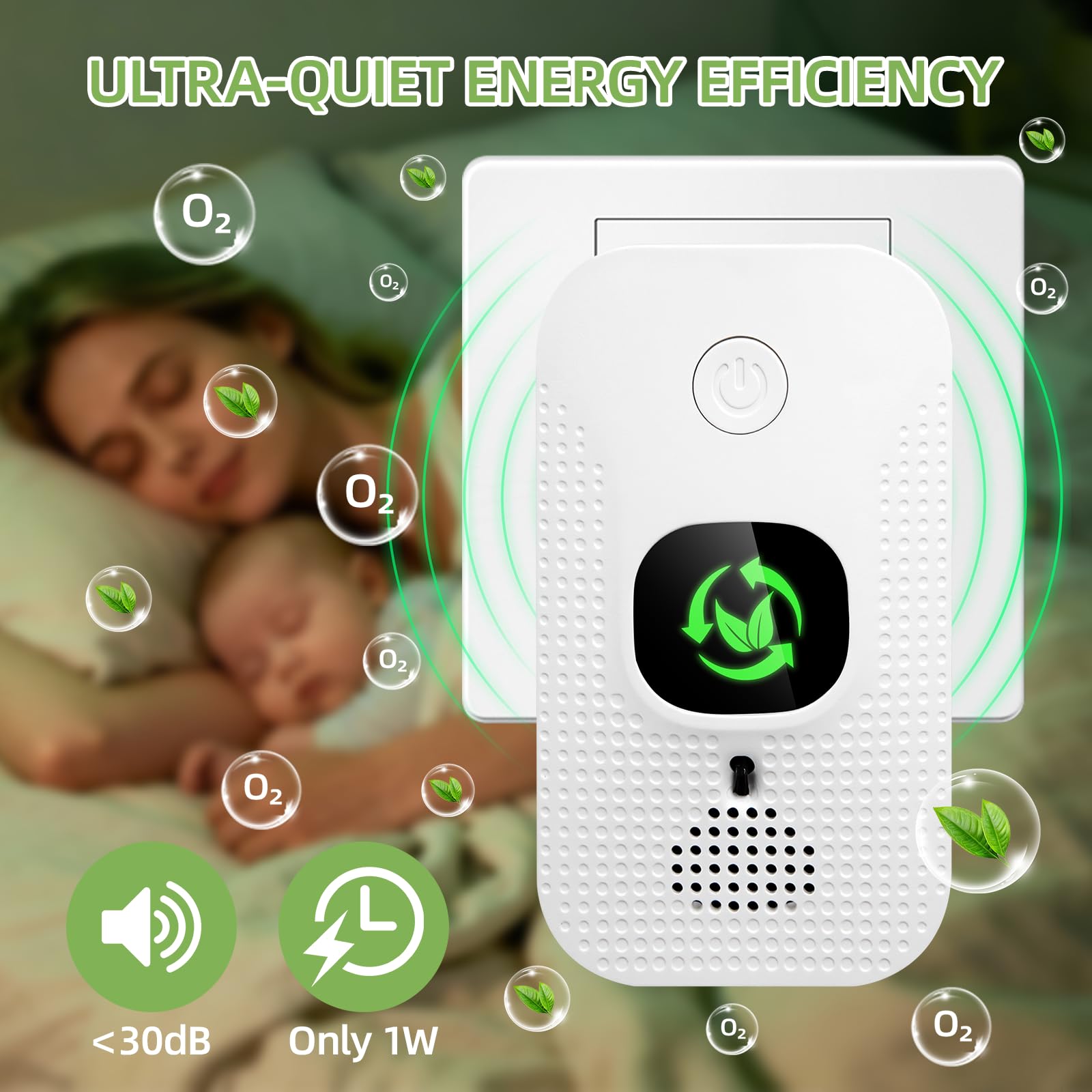 Purificatore d'aria per casa e camera da letto, mini ionizzatore plug-in con ioni negativi, eliminatore di odori di fumo, animali domestici e scarpe, silenzioso e senza filtro, per cucina/ufficio - 3