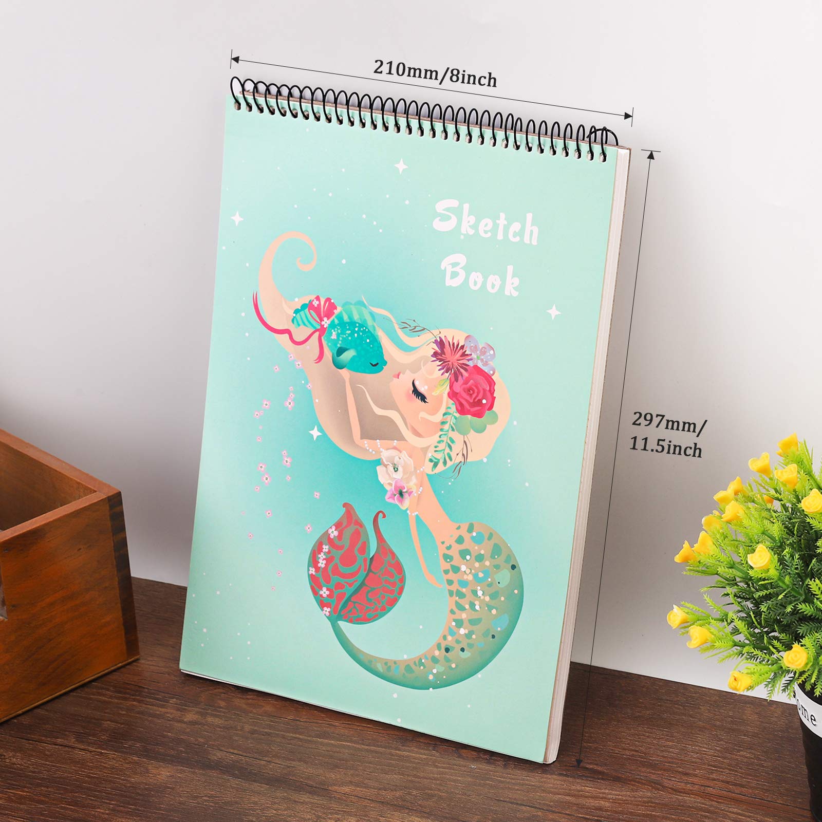 Sketch Book, 100 Pages (50 Sheets), Spiral Bound Artist Sketch Pad, Acid Free Drawing Paper for Drawing, Painting, Sketching or Doodling, Mermaid Cover for Girls - Image 2