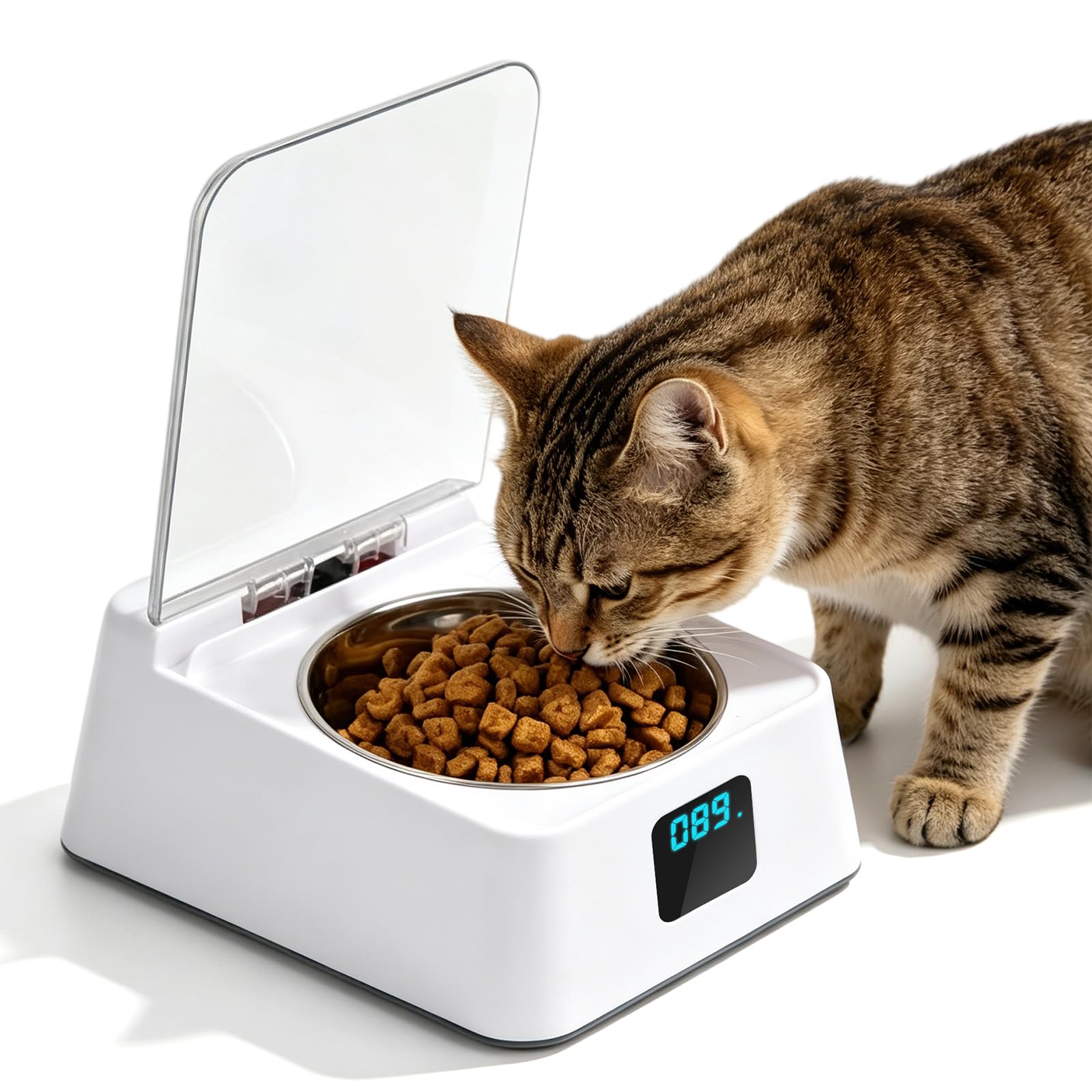 Gamelle intelligente - 350 ml - 210 x 170 x 92 mm - Distributeur automatique de nourriture humide pour chat - Avec couvercle - Induction infrarouge pour la maison et les animaux - Noir et blanc