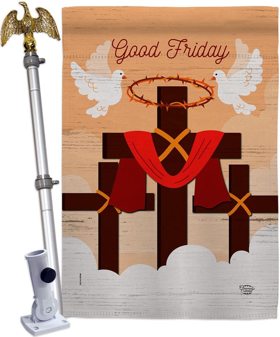 The Good Friday House Flag Eagle Set Religious Faith Hope Grace Peace Dove Christian Religion Easter Small Decorative Gift Yard Banner Made in USA 28 X 40