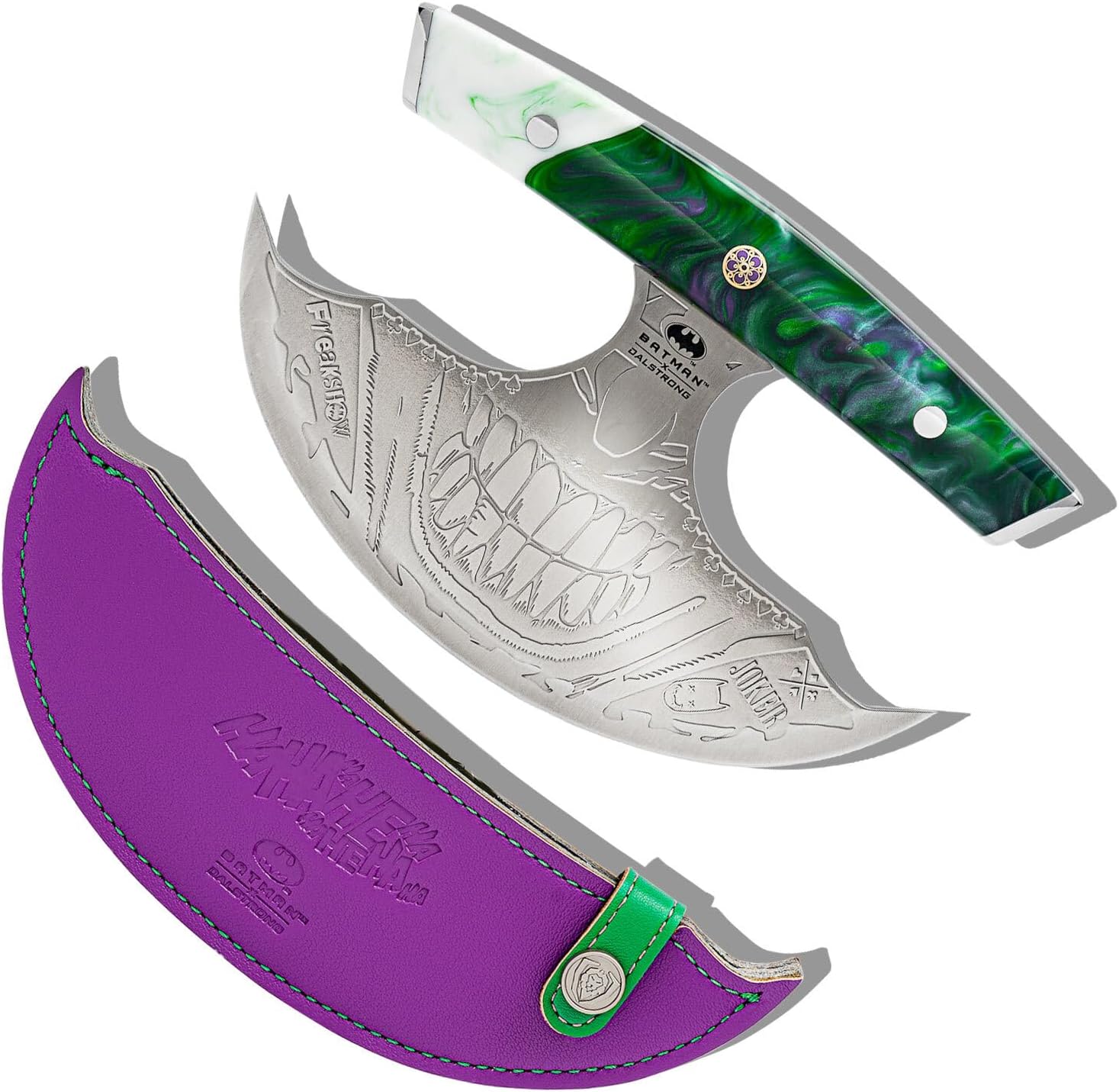 Dalstrong Ulu Knife - 7 inch Chef Knife - THE JOKER™ Edition Official License - 5 Layer 9CR18MOV Stainless Steel - Uniquely Cast Resin Handle - Collection Item - w/Sheath