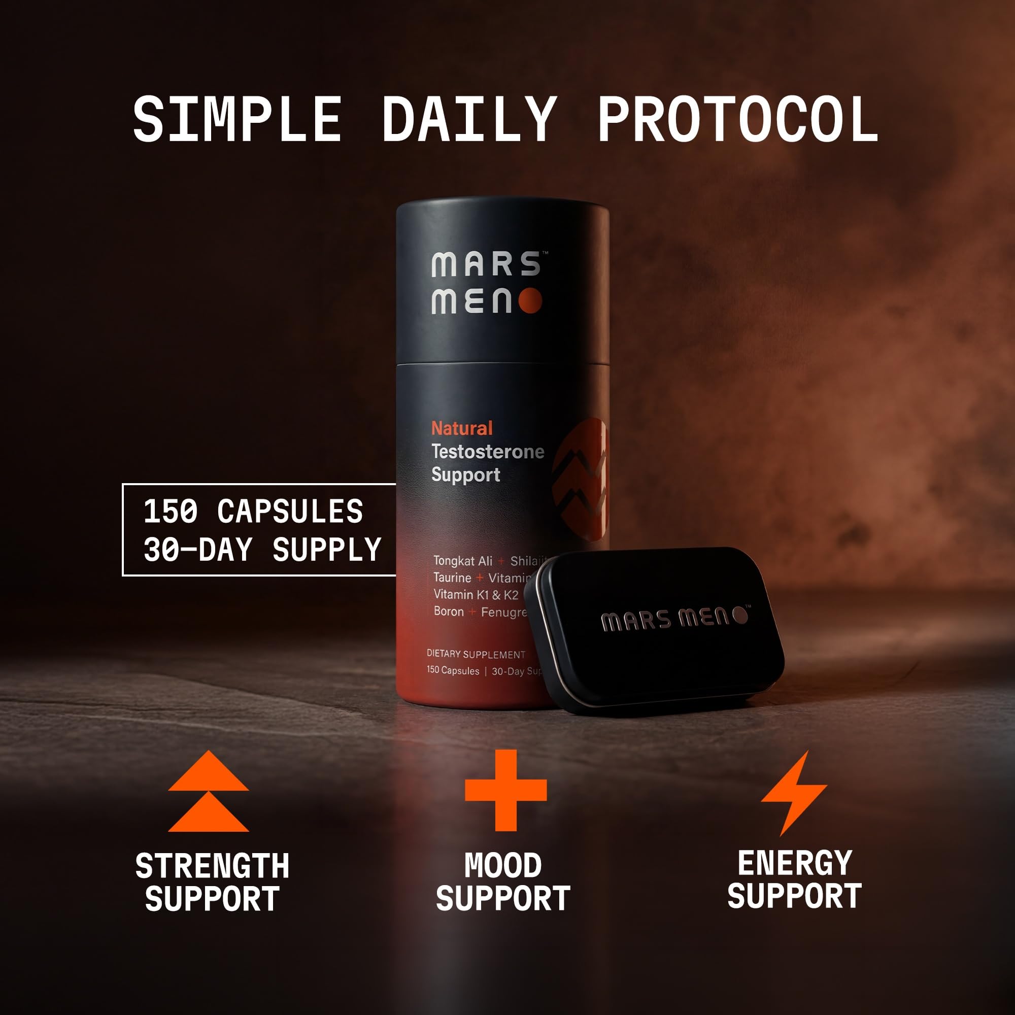 MARS MEN Testosterone Booster for Men - Natural Supplement Premium Tongkat Ali, Fenugreek, Shilajit & Boron - Male Support - Libido, Energy & Muscle Growth Support - 30 Servings + Travel Tin thumbnail 2