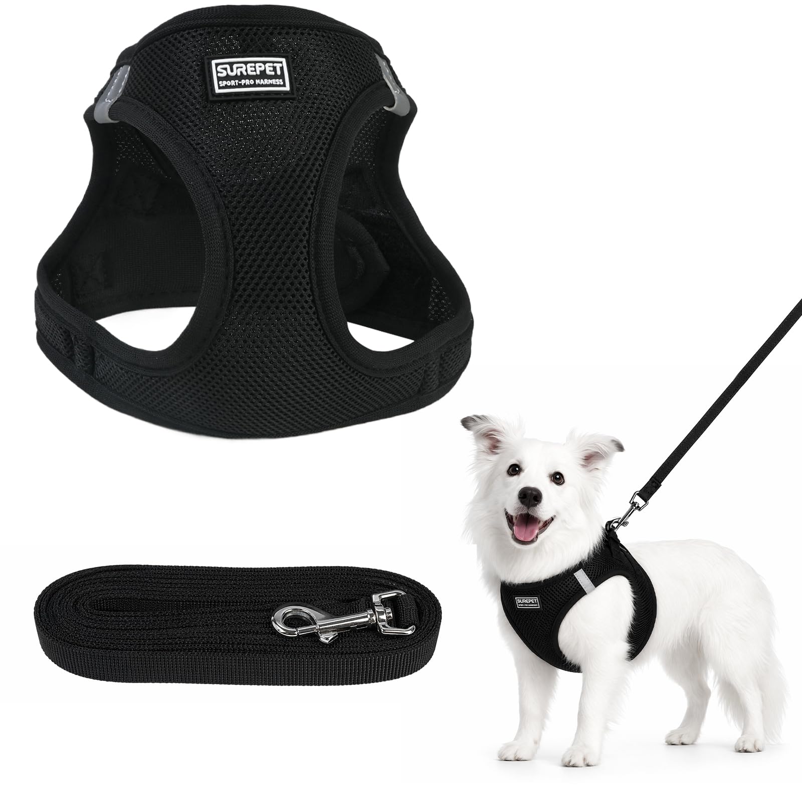 Size M Dog Harness and Lead Set, No Pull Step-in Puppy Vest Harness, Breathable Air Mesh Reflective Adjustable Soft Pet Harness for Small Medium Dogs & Cats Walking Training Outdoor Use