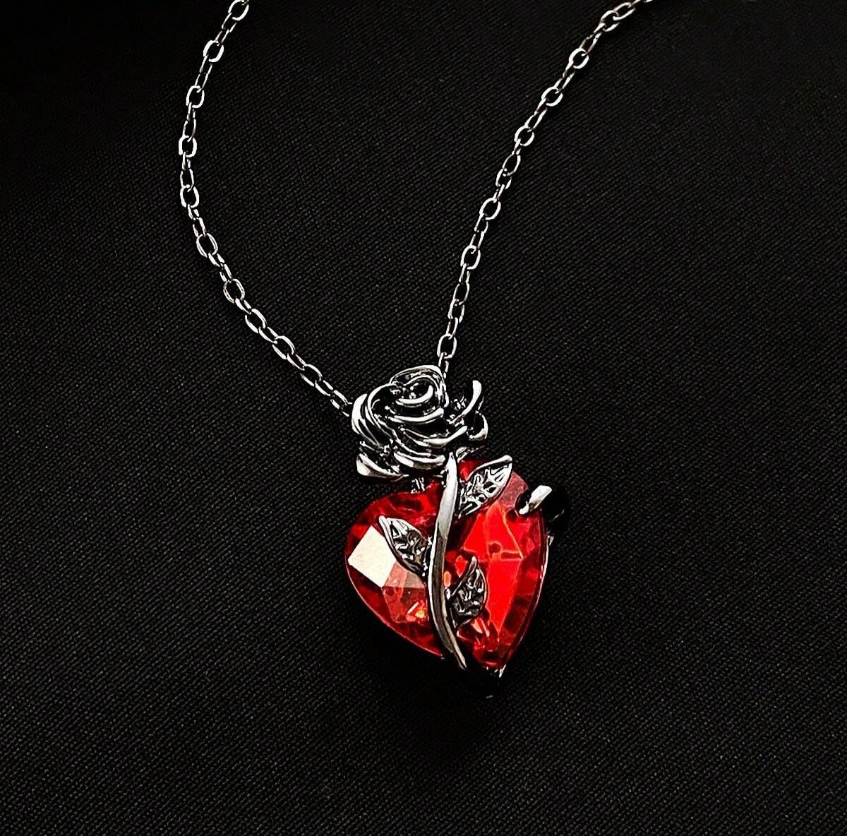 Necklaces for Women Gothic Rose Red Heart Pendant Necklace Dainty Charm Necklace Trendy Non-Tarnish Ideal Jewelry Gift for Women - Image 5