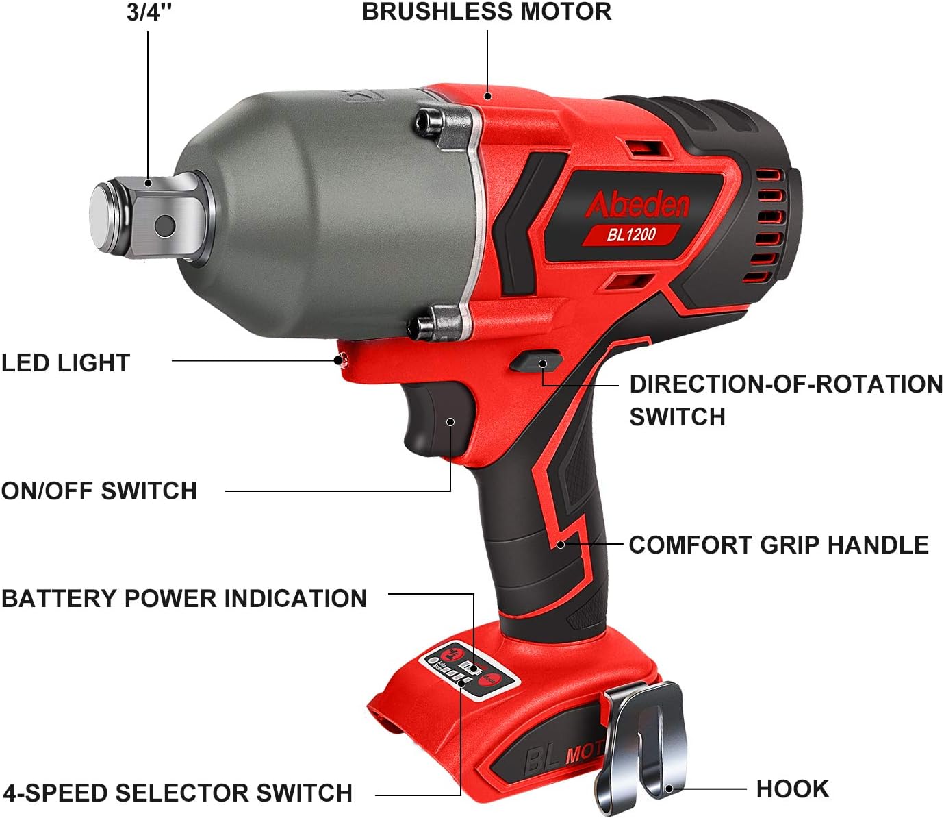 Exсluѕіvе Dіѕсоunt 50% Prісе 20V Max Brushless High Torque 3/4'' Impact Wrench Cordless with Friction Ring,Max Torque 885 ft-lbs,Tool Only,Red Uр Tо 40% оƒƒ 20V Max Brushless High Torque 3/4'' Impact Wrench Cordless with Friction Ring,Max Torque 885 ft-lbs,Tool Only,Red