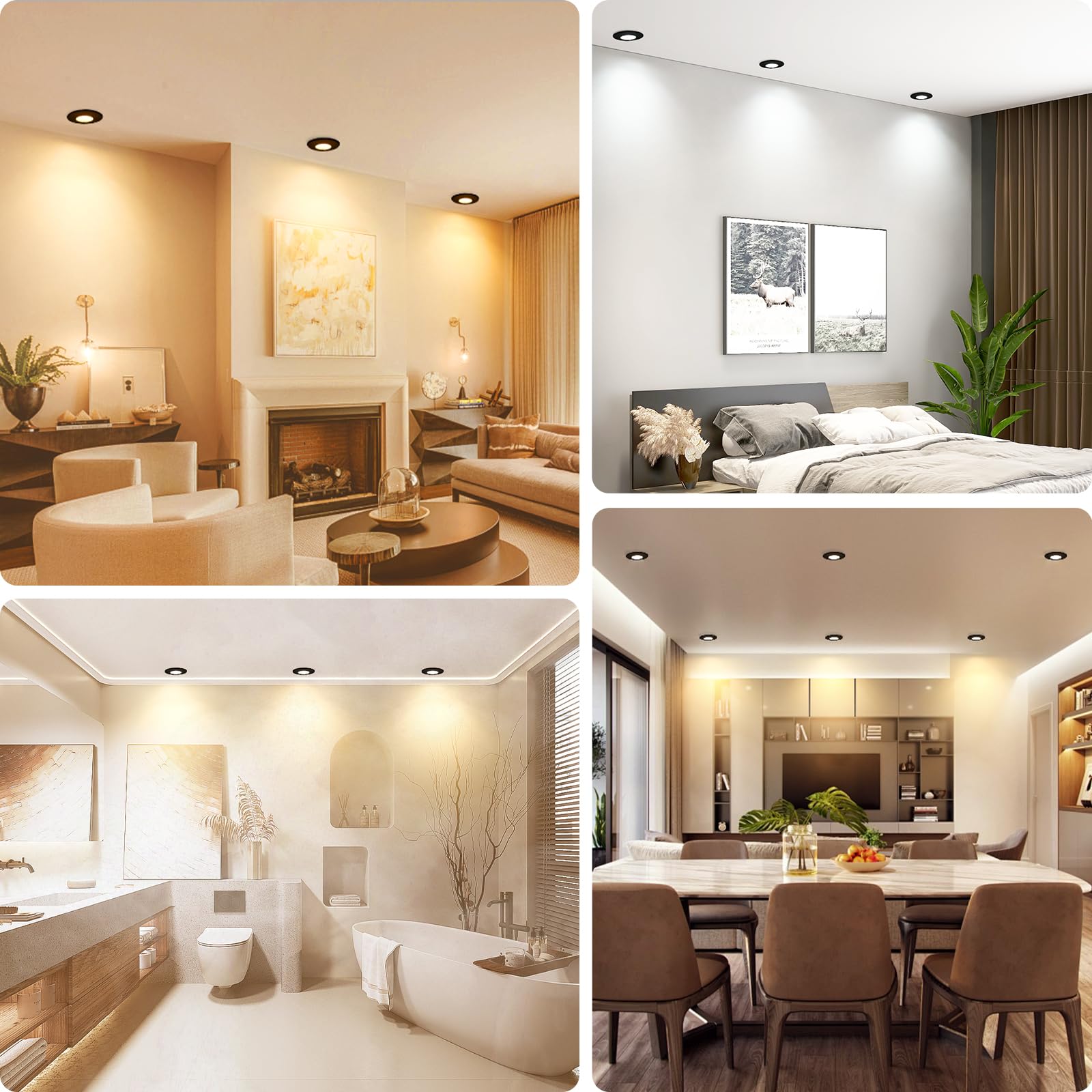 YindaLux Reflektor LED wpuszczany 7 W 700 lm IP65 reflektor łazienkowy, ciepła biel 2700 K, neutralna biel 4000 K, zimna biel 6000 K, regulowana, otwór Φ60-75 mm, AC220-240 V, zestaw 10 sztuk, czarny