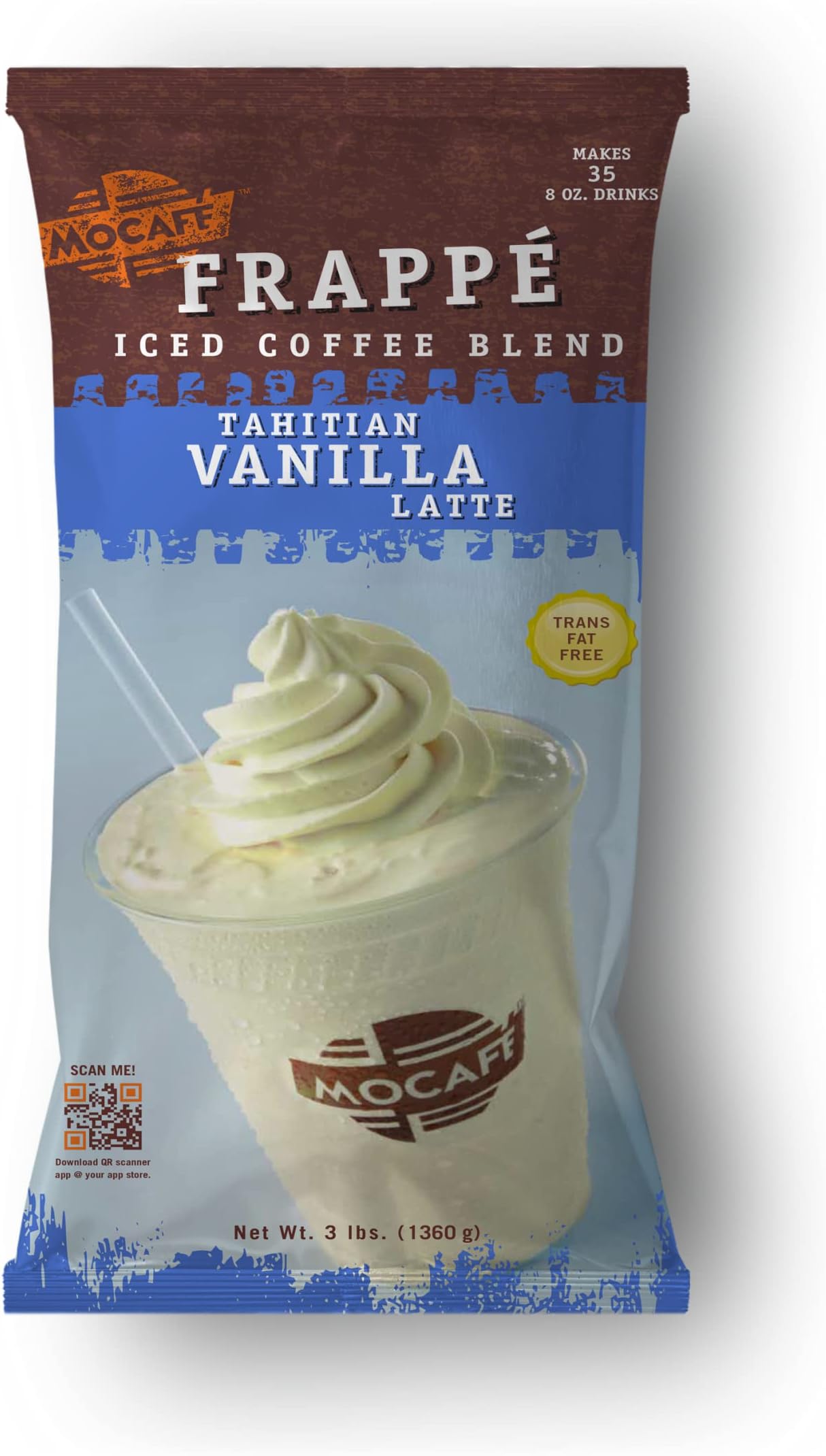 Mocafe Frappe Tahitian Vanilla Latte, Ice Blended Coffee, 3-Pound Tin