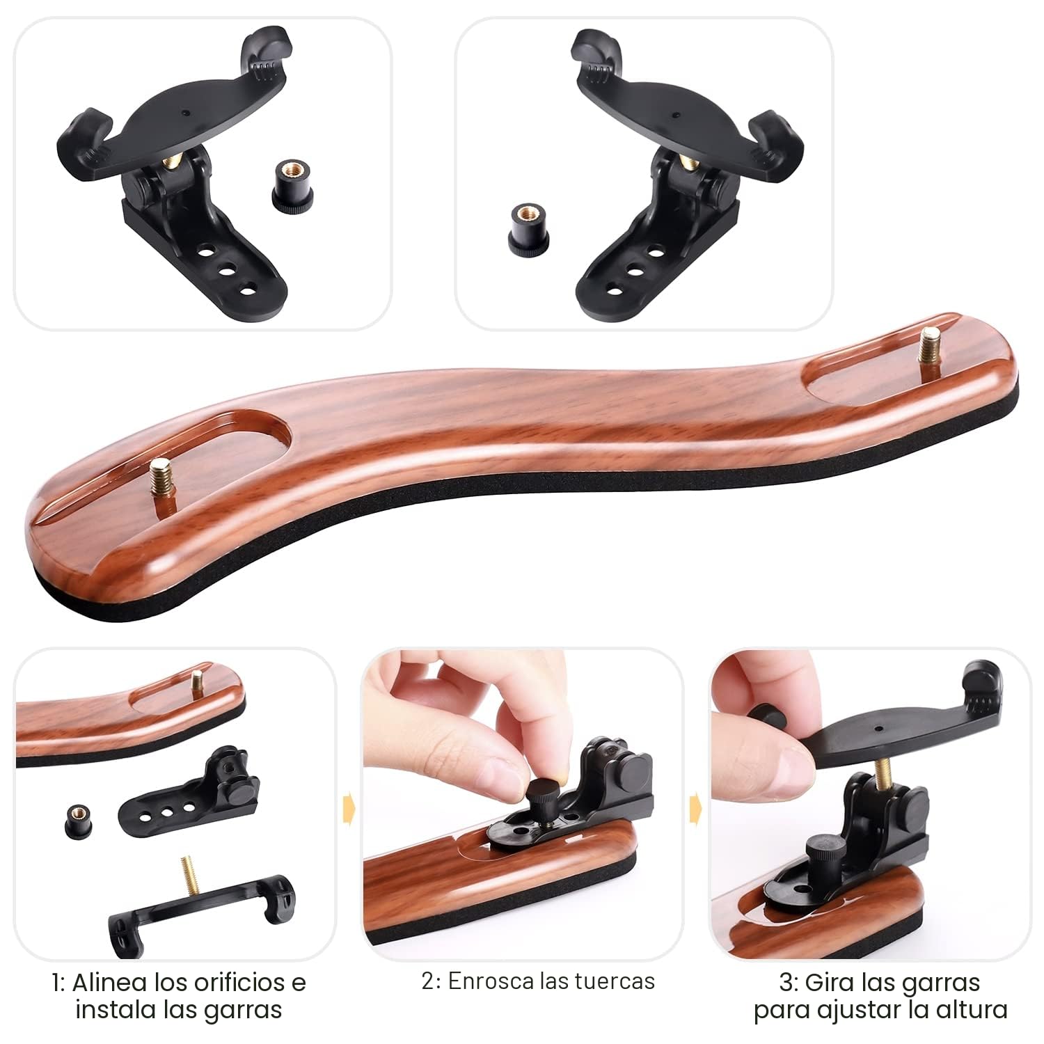 Fansjoy Almohadilla Violín 4/4 & 3/4, [Grano de Madera] Resto de Hombro Violin, Regolabile Costilla Violin Mentoneras para Violín 4/4 3/4 con Sordina de Violín