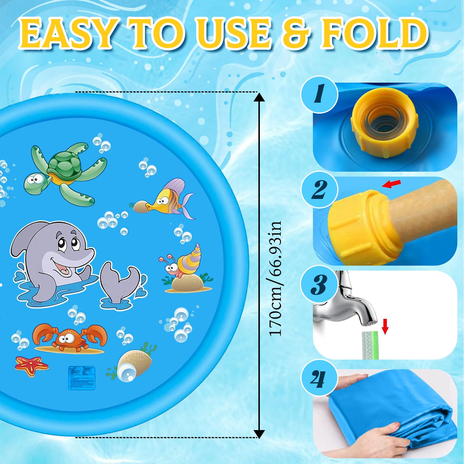 Tapis de Pulvérisation 170cm, Tapis de Jet d'eau Jouets pour Animaux de Compagnie, Tapis de Pulvérisation Antidérapant, Jet Fontaine Réglable, Jeu d'eau Exterieur Été Jardin Jouer