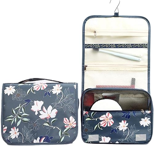 Miniatura 9 de Trawila Neceser colgante de viaje, bolsa de cosméticos, organizador de maquillaje para hombres y mujeres con gancho resistente, Azul, Moda