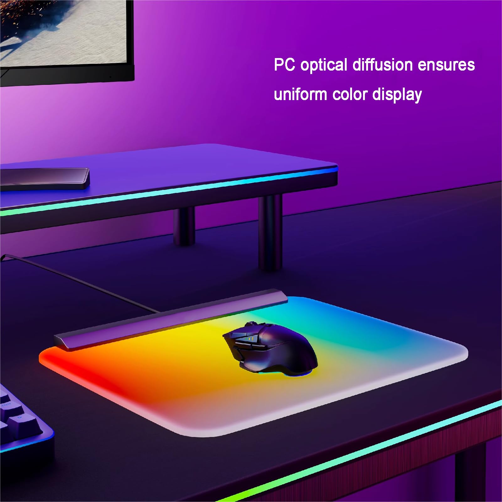 Tappetino per Mouse da Gaming Retroilluminato RGB, Tappetino per Mouse con Luce a LED, Retroilluminazione RGB con Sincronizzazione dei Colori del Monitor, Dimensioni Grandi 36,5x31,8 Cm