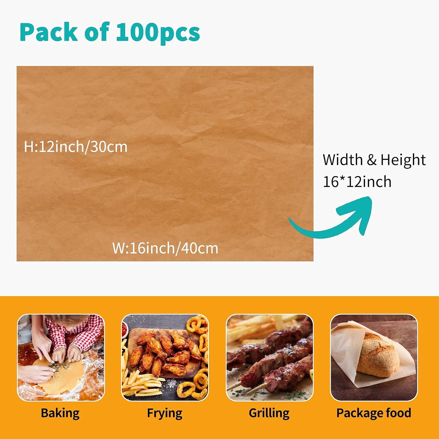 150Pcs Parchment Paper Baking Sheets: Parchment Paper Sheets | 12x16 Inch Unbleached Non-Stick Precut Parchment Paper | Suitable For Grilling Air Fryer Steaming Bread Oven Pizza Cake Cup Pan: Home & Kitchen