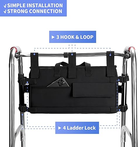 Miniatura 4 de Cestas plegables para andador plegable con soporte para tazas, bolsa de almacenamiento para andadores, organizador de andadores manos libres para