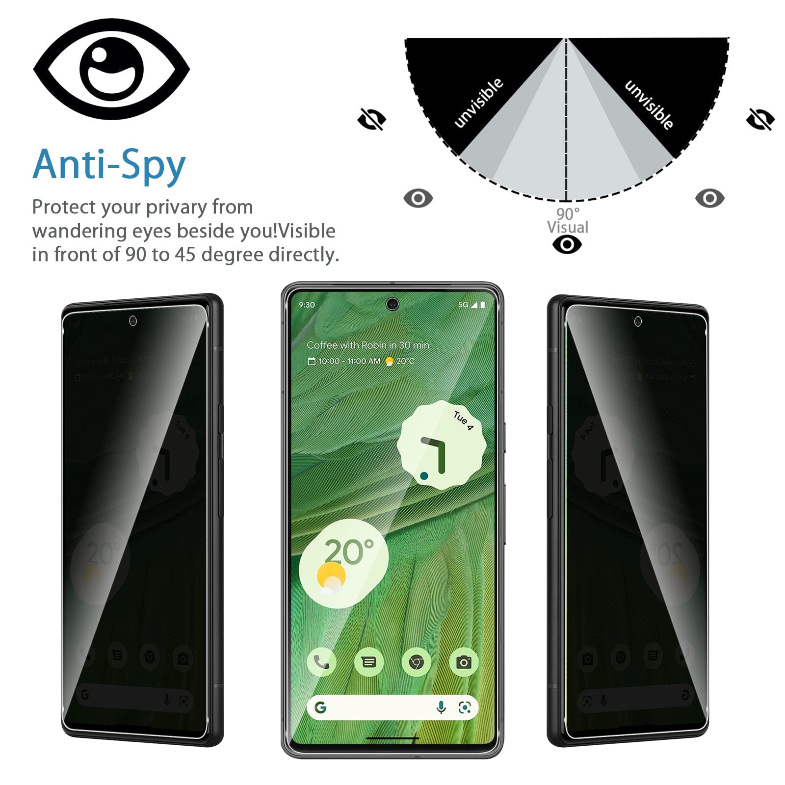 Pixel Remaster Vetro Temperato Privacy Antispia Per Google Pixel 9, 9 Pro E 9a - Protezione Schermo Completa Vetro Temperato Antispia - Foto 9