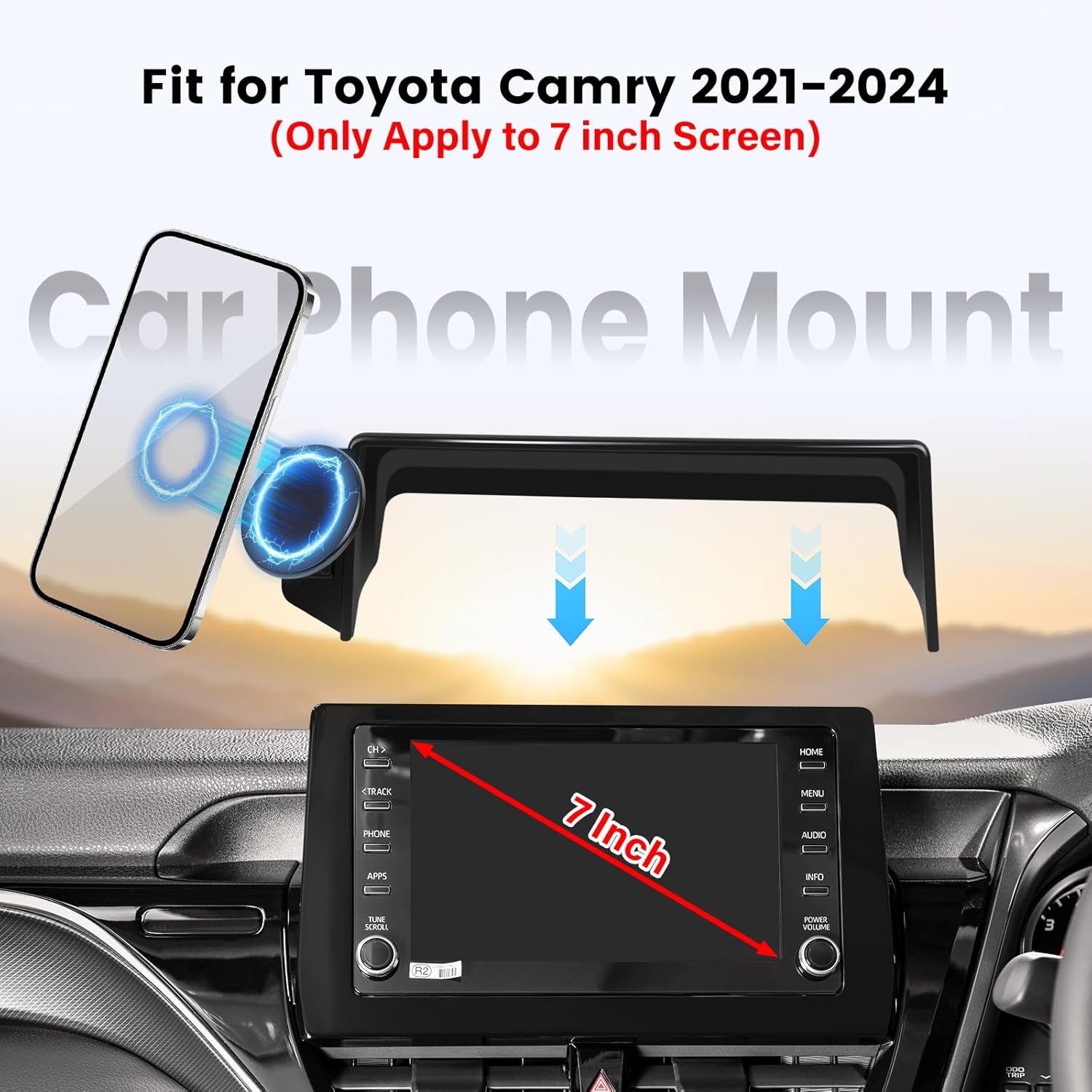 Car Phone Holder Fit for Toyota Camry 2021 2022 2023 2024 - for MagSafe Magnetic Cell Phone Mount for Camry Accessories 7 inch Touchscreen - Strong Magnets for iPhone (NOT FIT 9 inch)